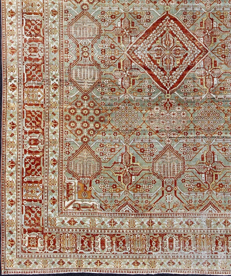 Yellow Green and Terracotta Antique Persian Joshegan Rug with Diamond ...