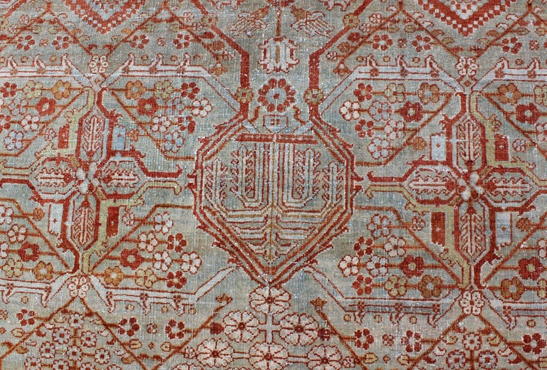 Yellow Green and Terracotta Antique Persian Joshegan Rug with Diamond ...