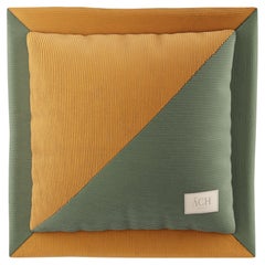 Yellow/Green Corduroy Throw Pillow, Luxury Modern Square Patchwork Cushion