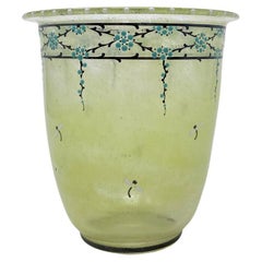 Vase en verre jaune/vert de Marcel Goupy