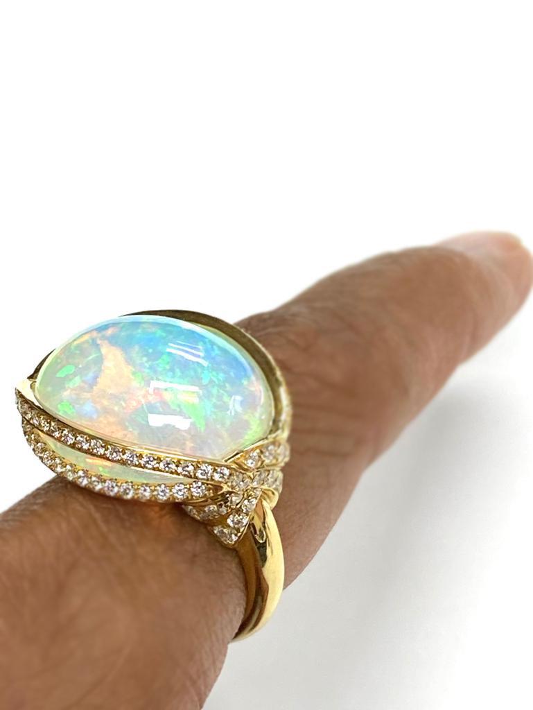 Contemporary Goshwara Opal Cabochon And Diamond Ring
