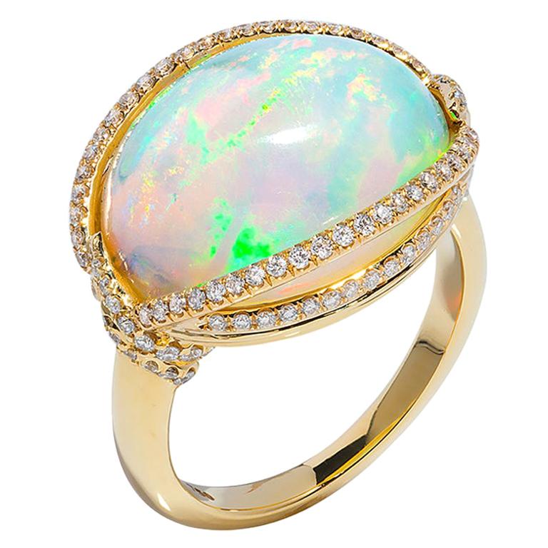Goshwara Opal Cabochon And Diamond Ring