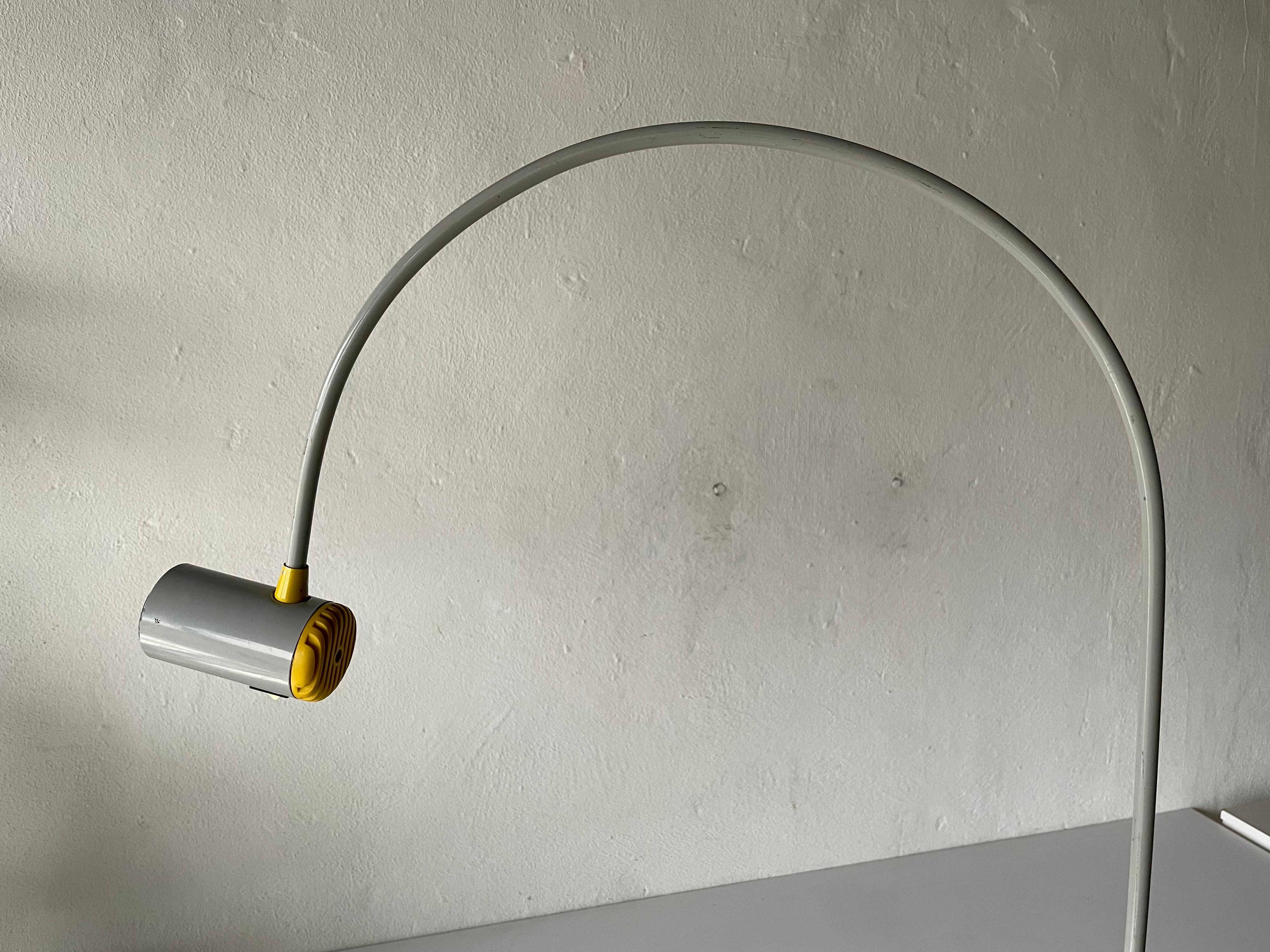 Space Age Yellow-Grey Arc Shaped Large Office Clamp Desk Lamp by Targetti, 1970s, Italy For Sale