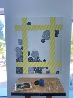 Painting "White Flower" 2014  Modern Yellow Black Grey by Cecilia Setterdahl