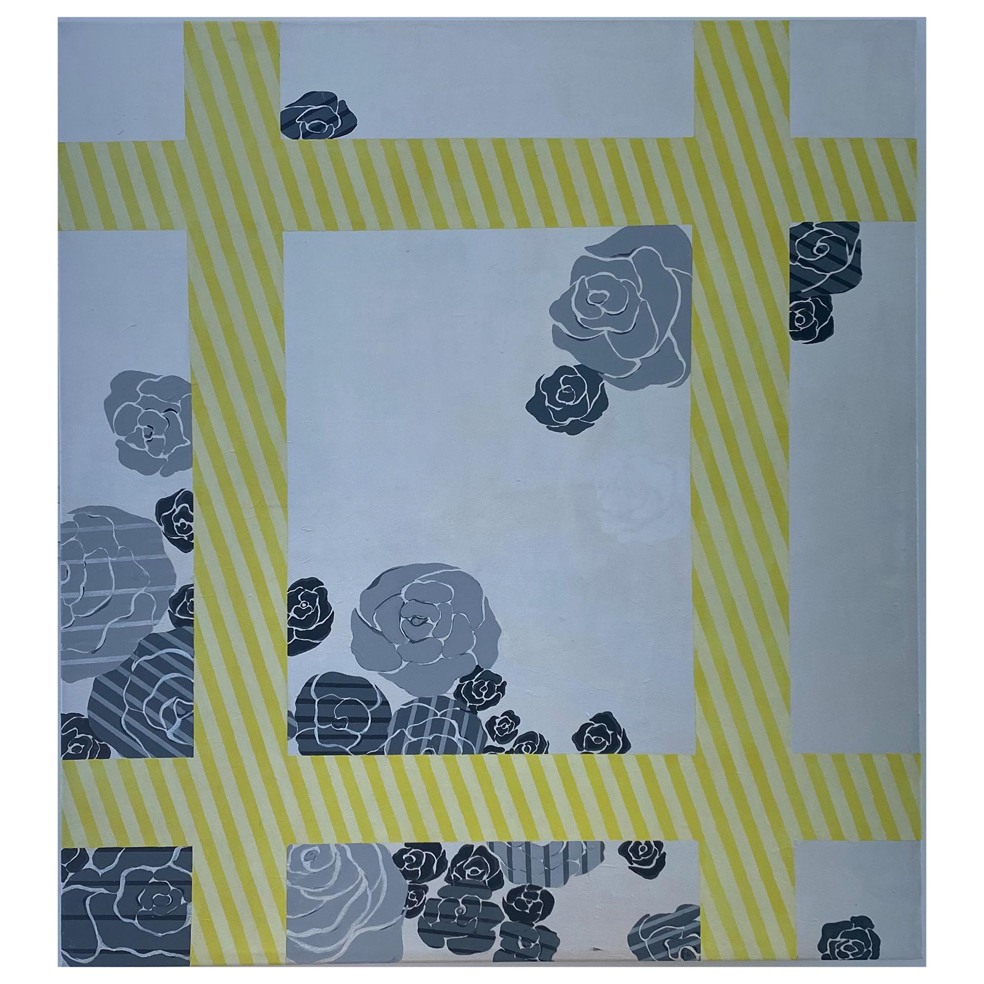  Painting "White Flower" 2014  Modern Yellow Black Grey by Cecilia Setterdahl