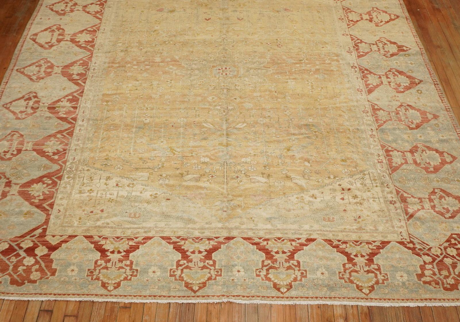 Tabriz Yellow Ground Late 19th Century Antique Persian Malayer Rug For Sale
