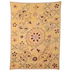 Yellow Ground Nim Suzani from Bukhara, Uzbekistan, Mid-20th Century