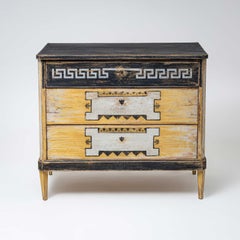Yellow Hand-Painted Biedermeier Chest of Drawers, 1st Half 19th Century