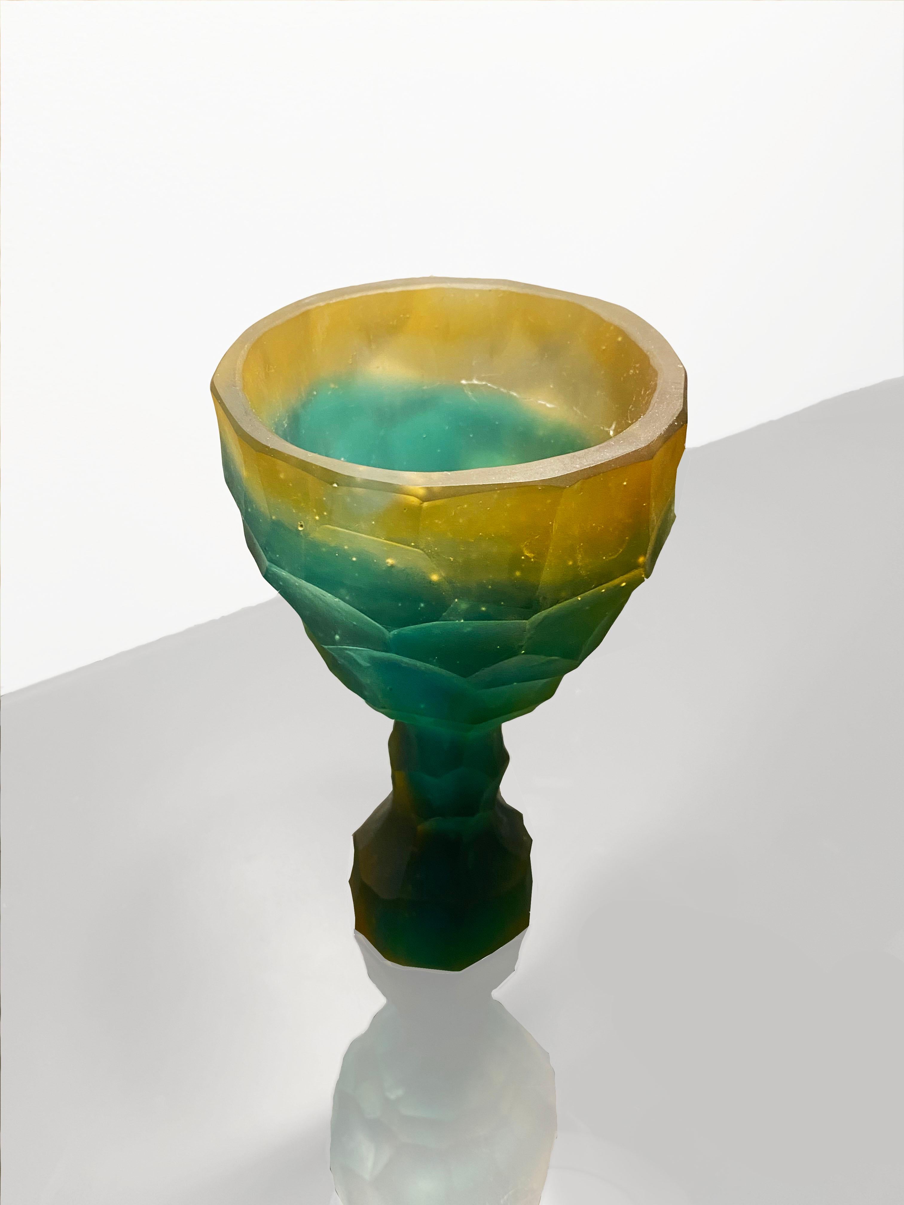 Organic Modern Yellow Hand-Sculpted Crystal Glass by Alissa Volchkova