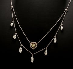 Yellow Heart and Marquise Diamonds Two-Row Necklace in 14k Gold
