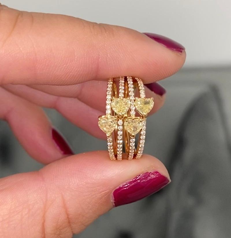 Heart Cut Rare Colors Yellow Heart Diamond Stackable Ring For Sale