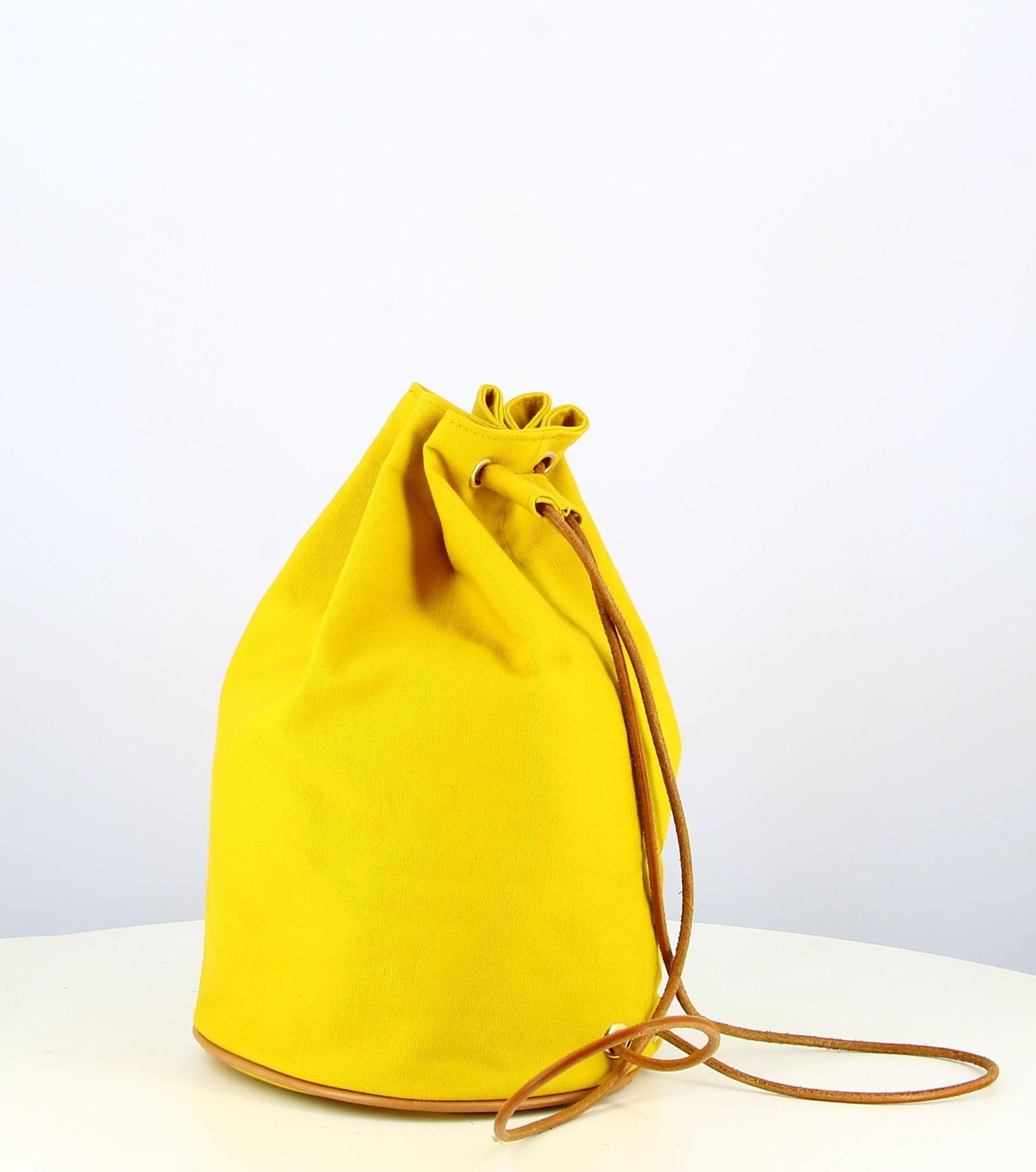 Yellow Hermes Fabric Backpack  In Good Condition For Sale In PARIS, FR