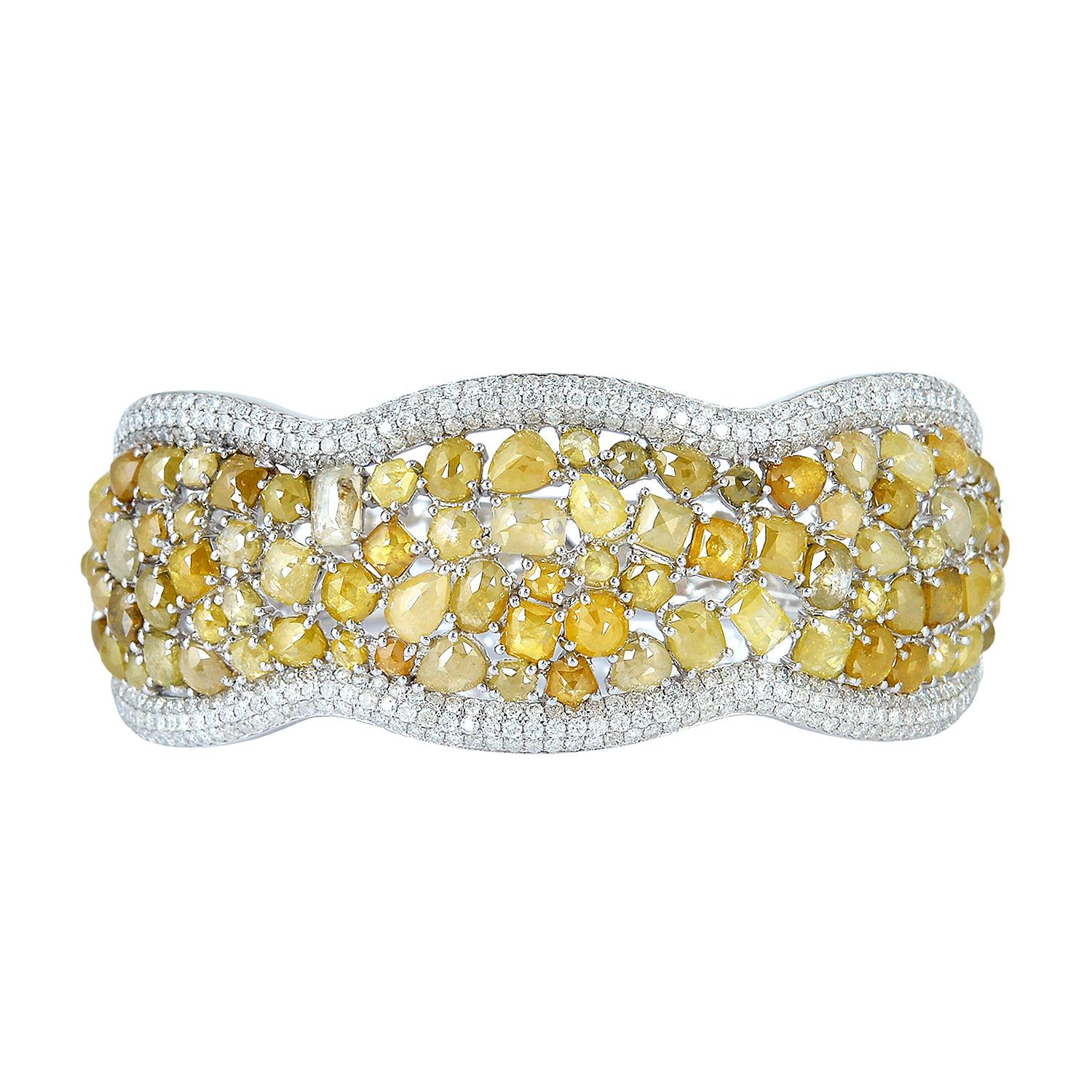 Yellow Ice Diamond and White Diamond Bangle Set in 18K White Gold