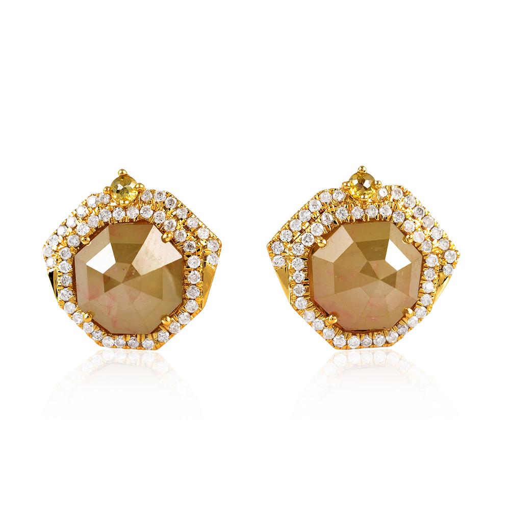 Modern Yellow Ice Diamond Stud Earring With Pave Diamonds Made In 18k Gold For Sale
