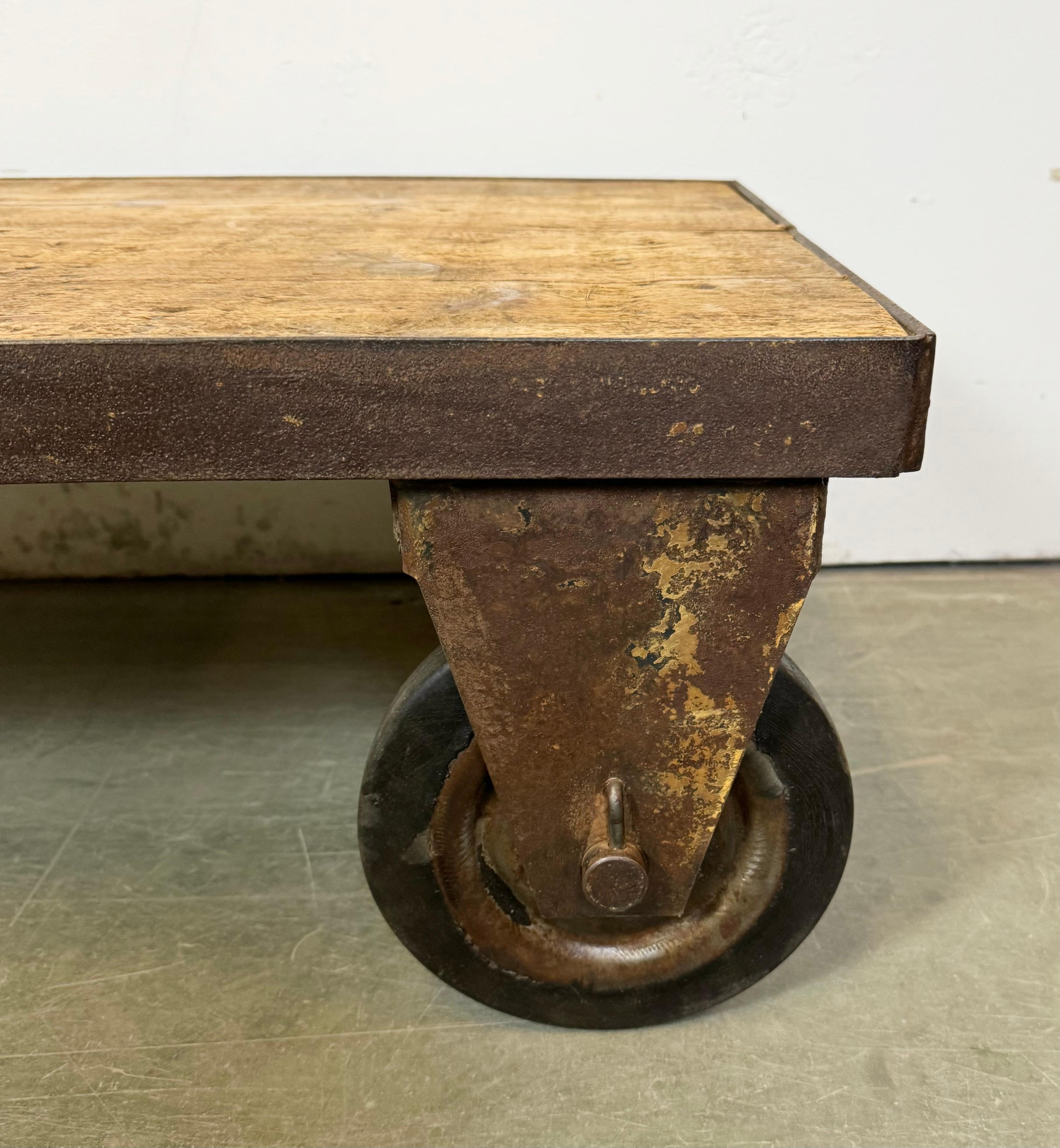 Czech Yellow Industrial Coffee Table Cart, 1960s For Sale