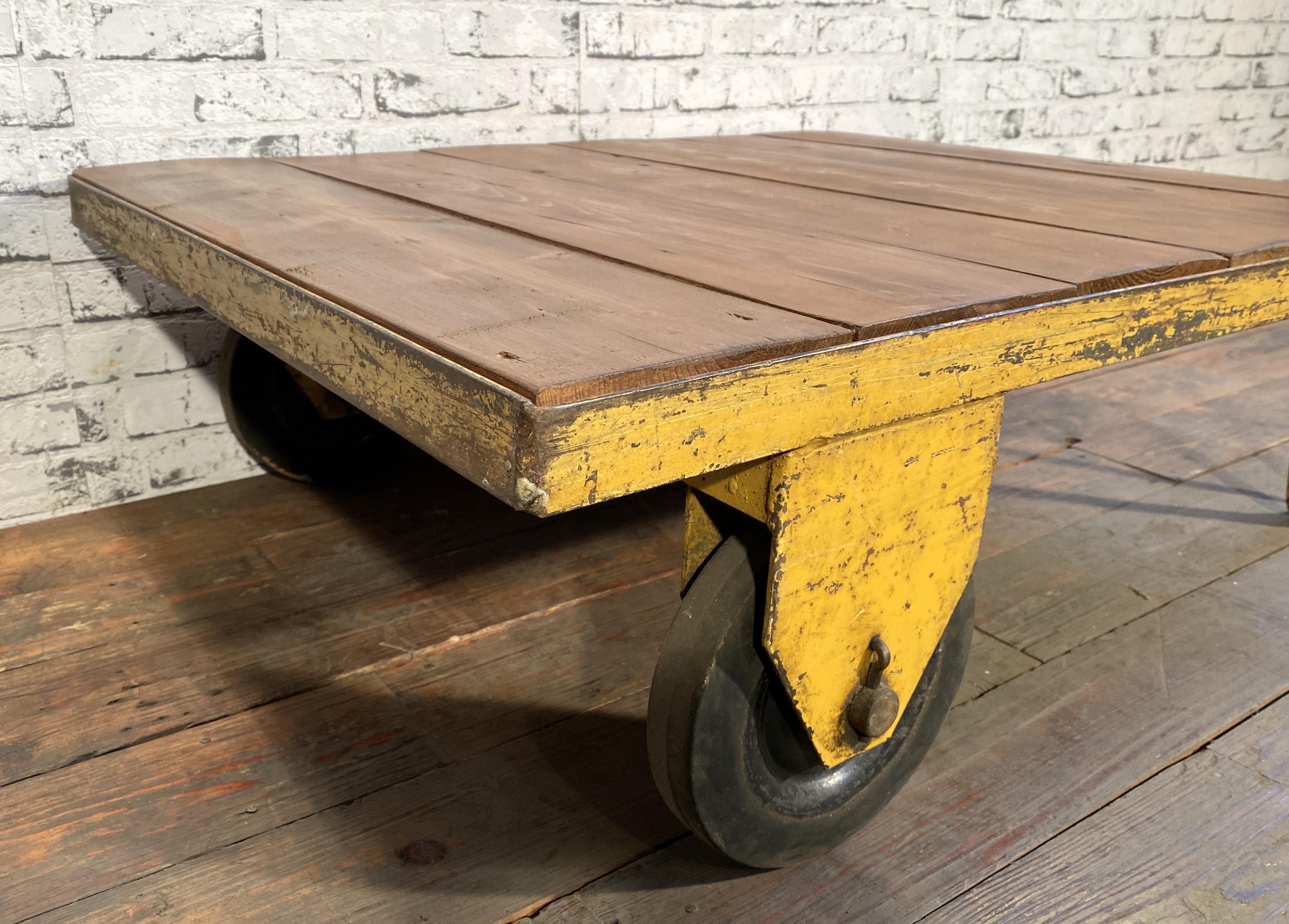 Czech Yellow Industrial Coffee Table Cart, 1960s