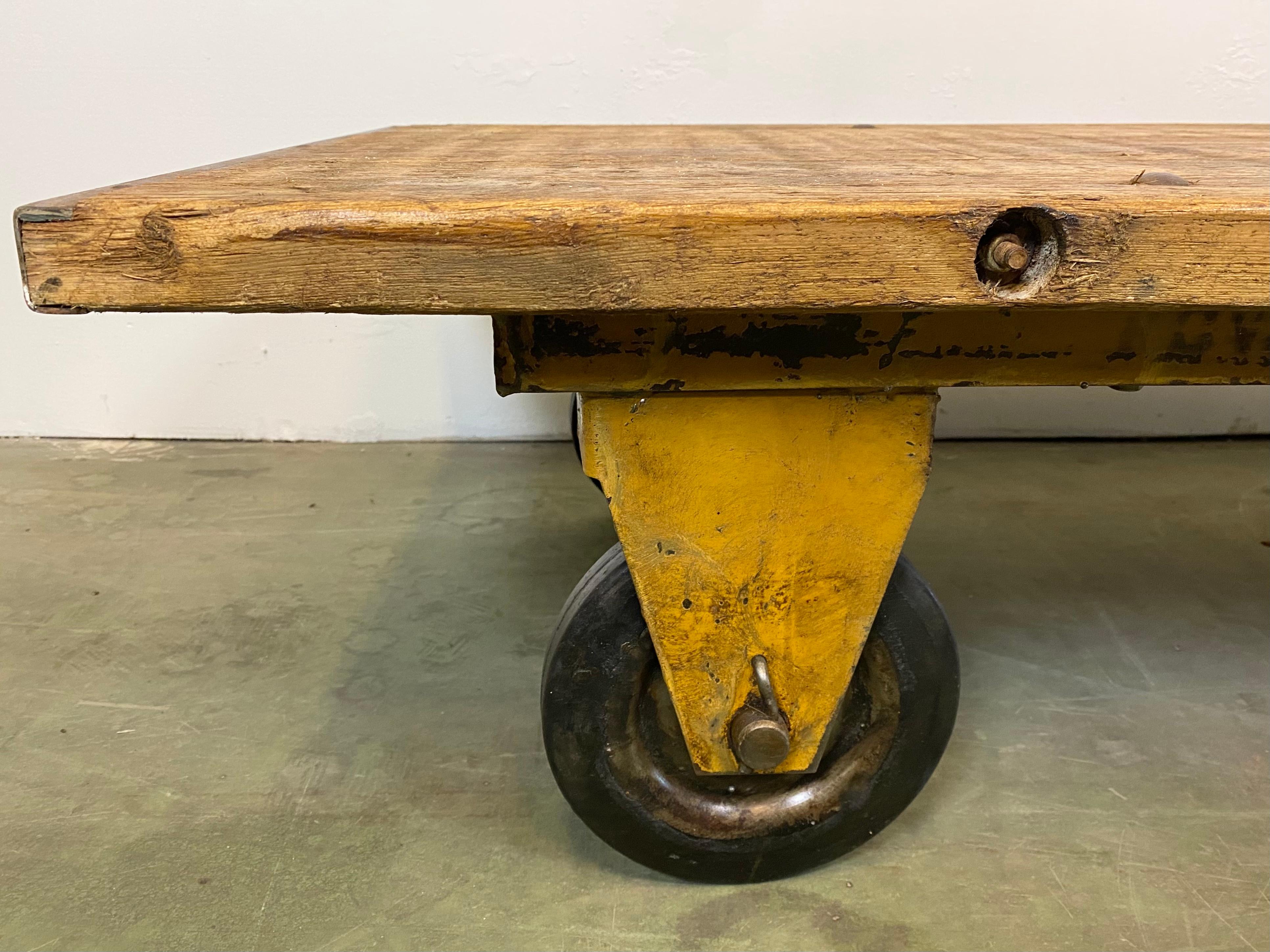 Wood Yellow Industrial Coffee Table Cart, 1960s