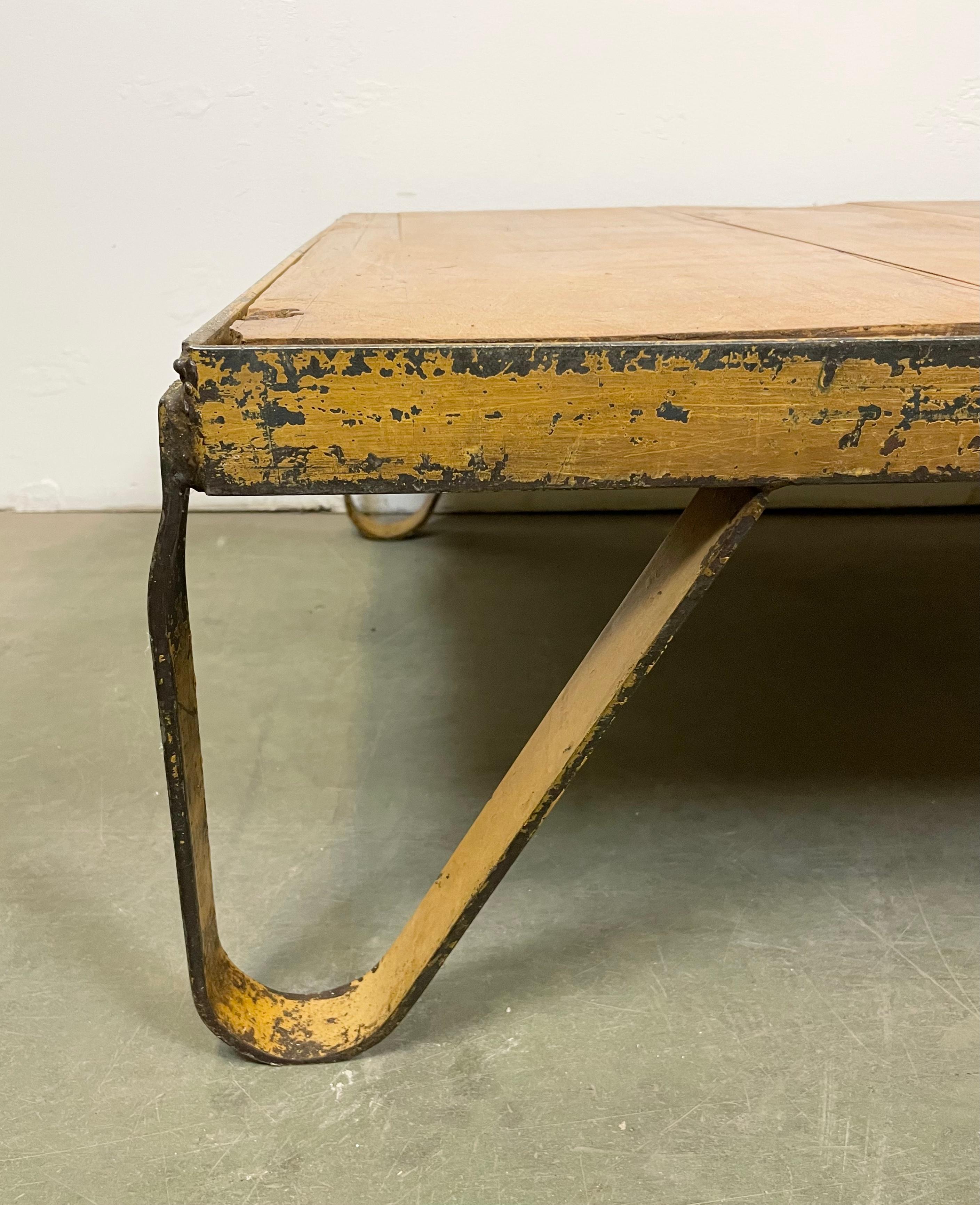 Iron Yellow Industrial Coffee Table Cart, 1960s For Sale