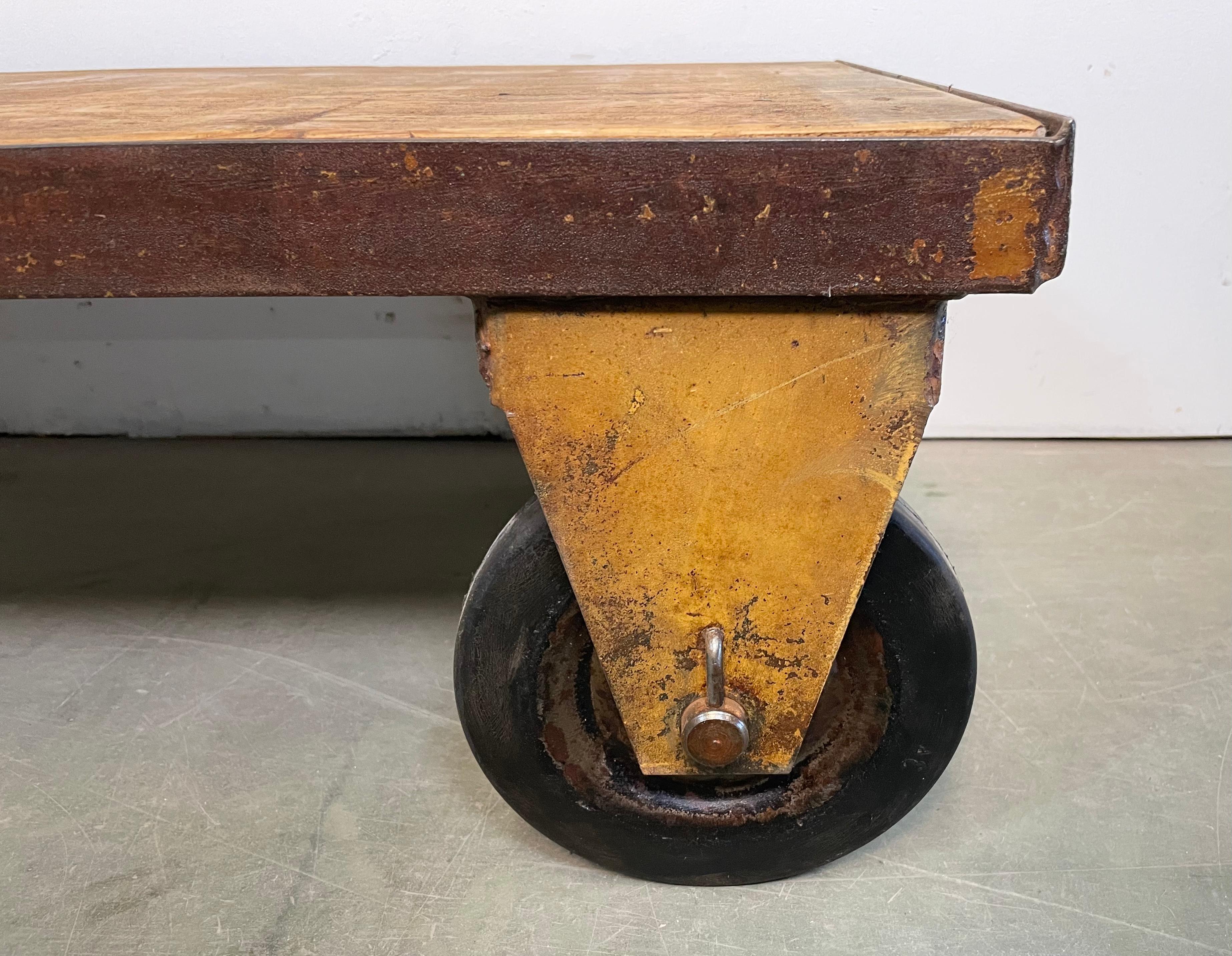 Iron Yellow Industrial Coffee Table Cart, 1960s