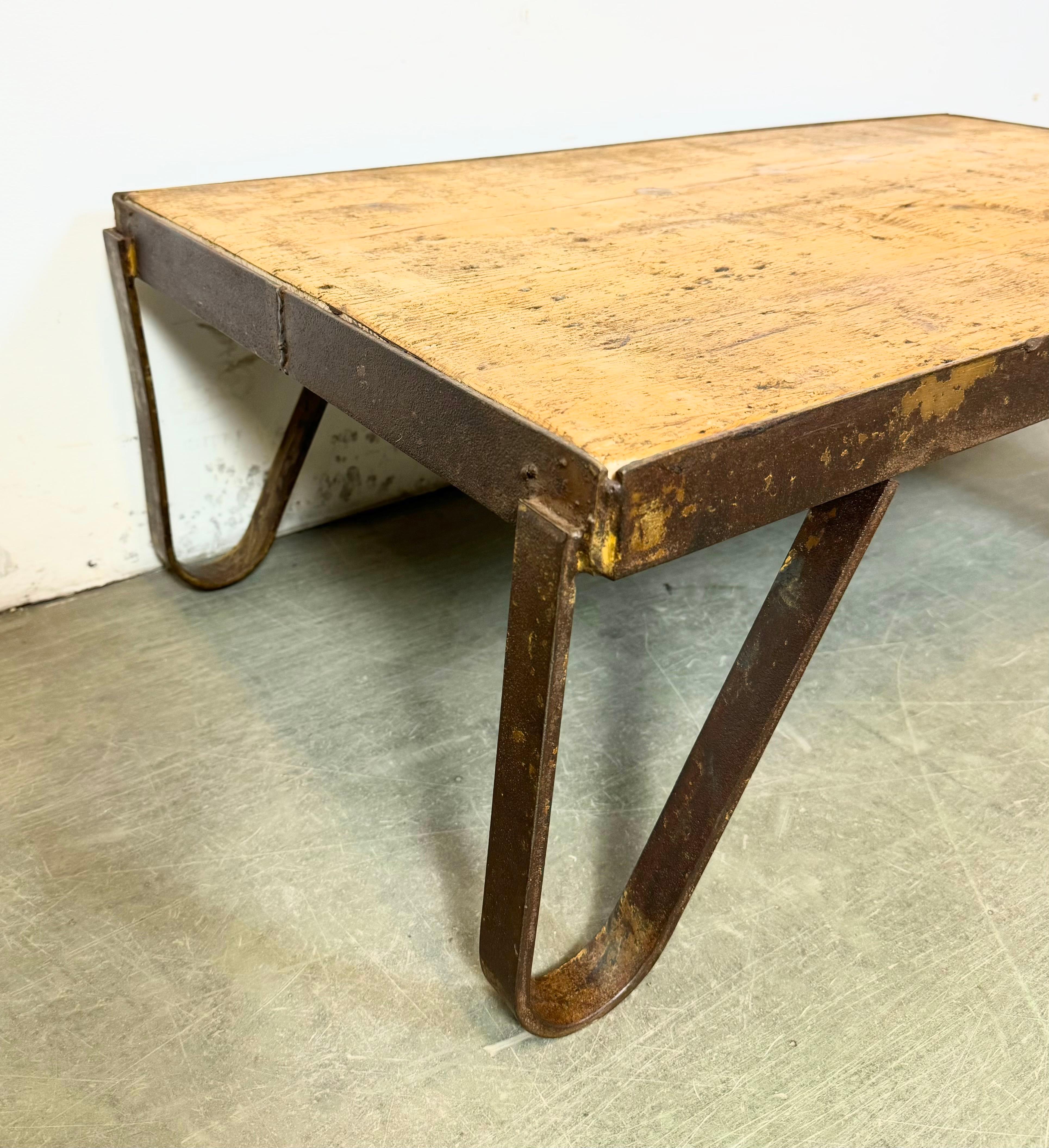 Iron Yellow Industrial Coffee Table Cart, 1960s For Sale