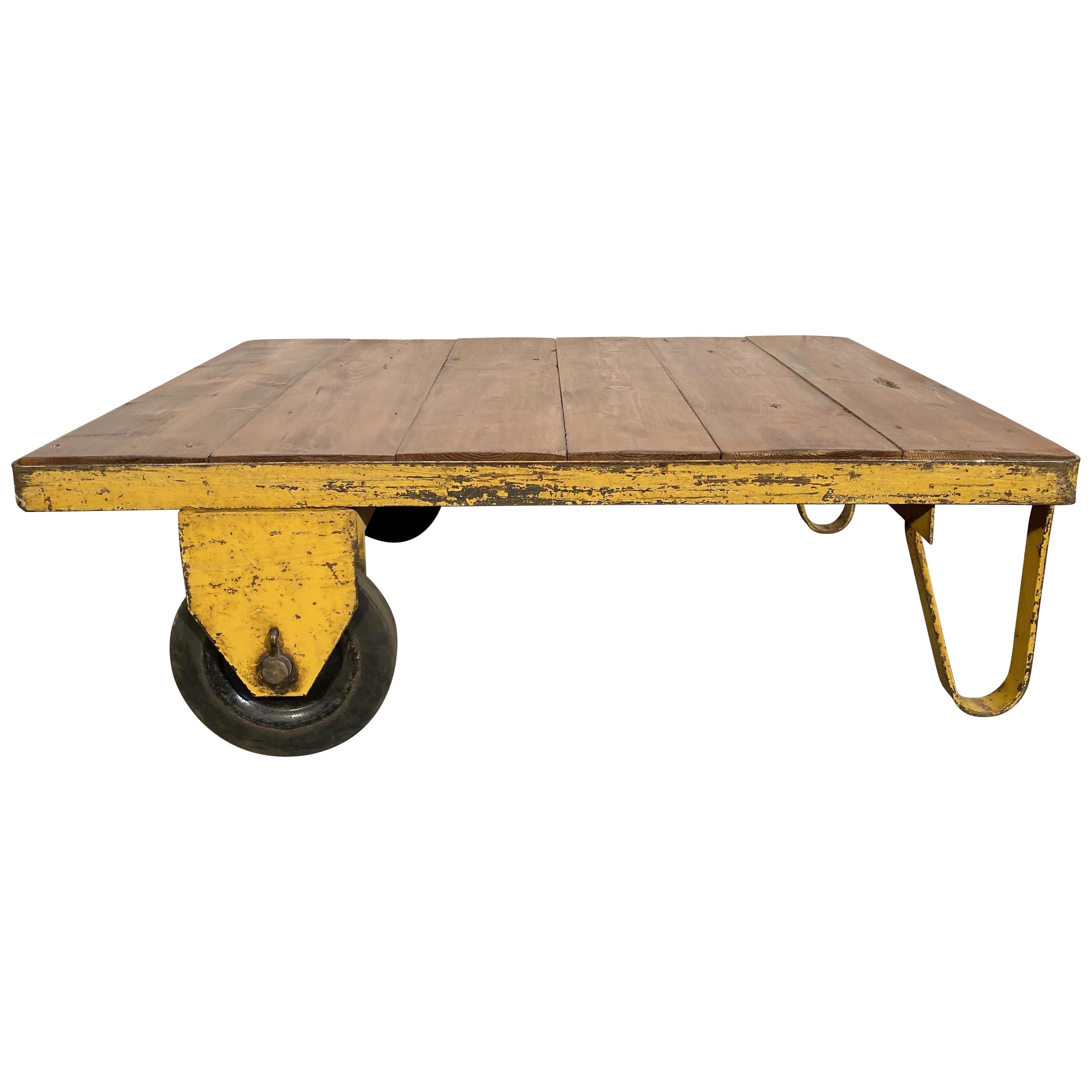 Yellow Industrial Coffee Table Cart, 1960s