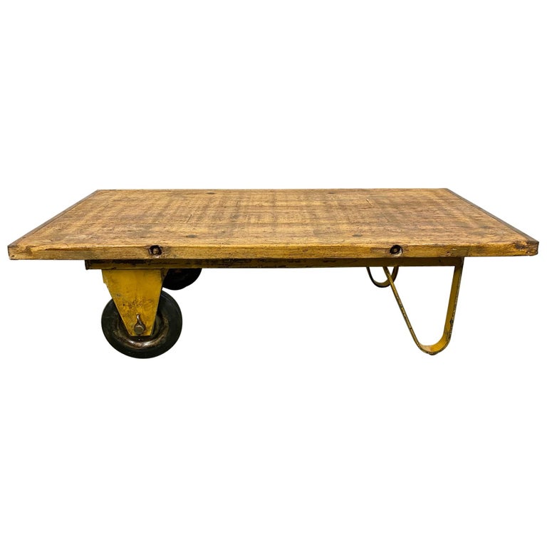 Yellow Industrial Coffee Table Cart, 1960s For Sale