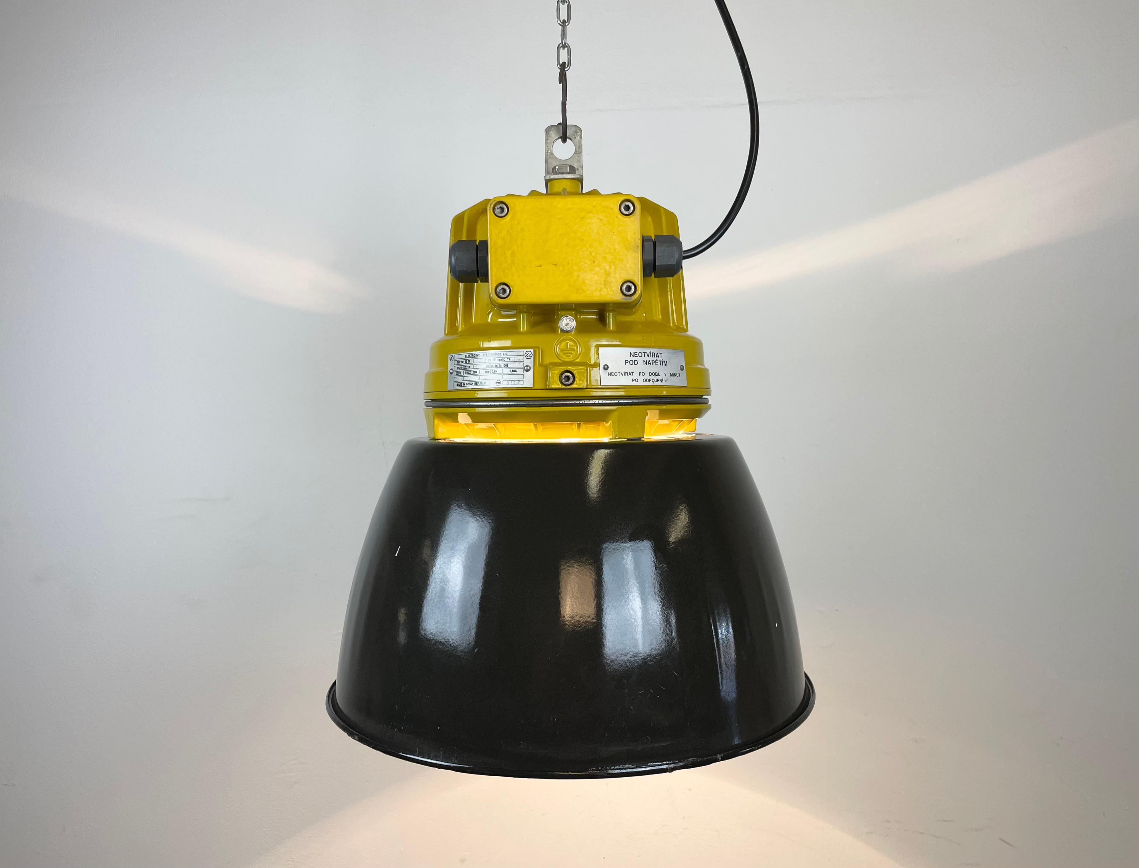 Yellow Industrial Explosion Proof Lamp with Black Enameled Shade, 1990s 4