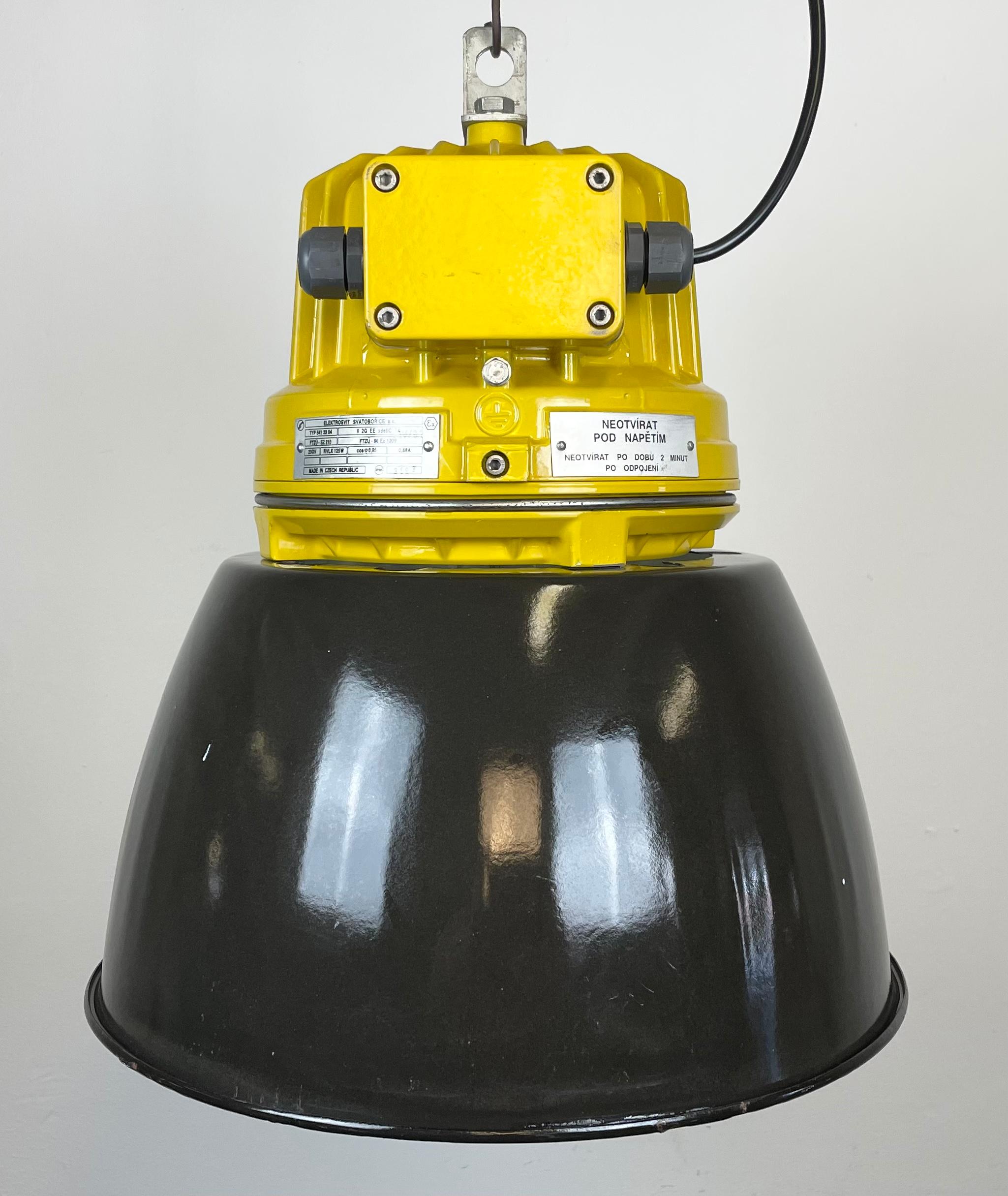 Czech Yellow Industrial Explosion Proof Lamp with Black Enameled Shade, 1990s