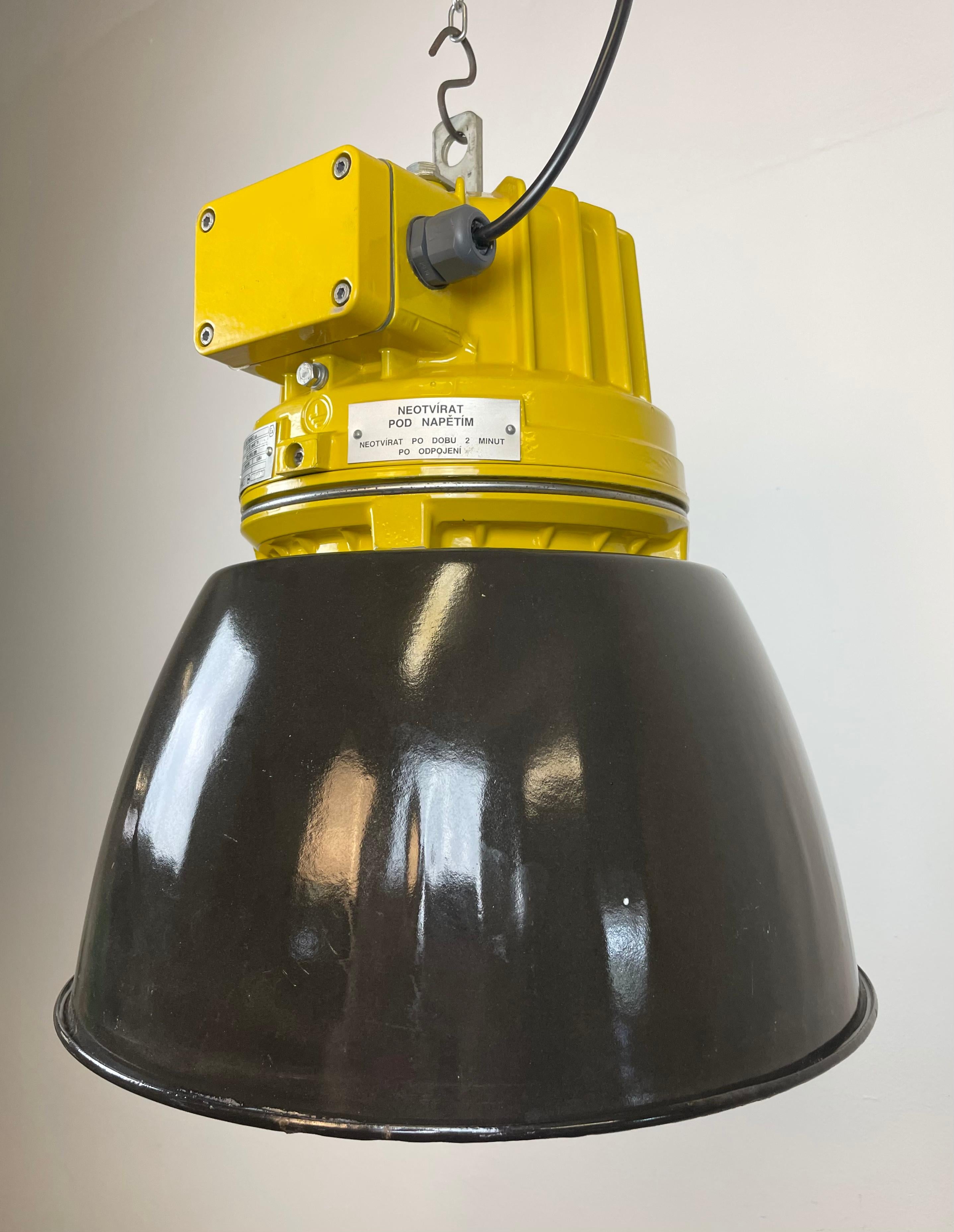 Late 20th Century Yellow Industrial Explosion Proof Lamp with Black Enameled Shade, 1990s