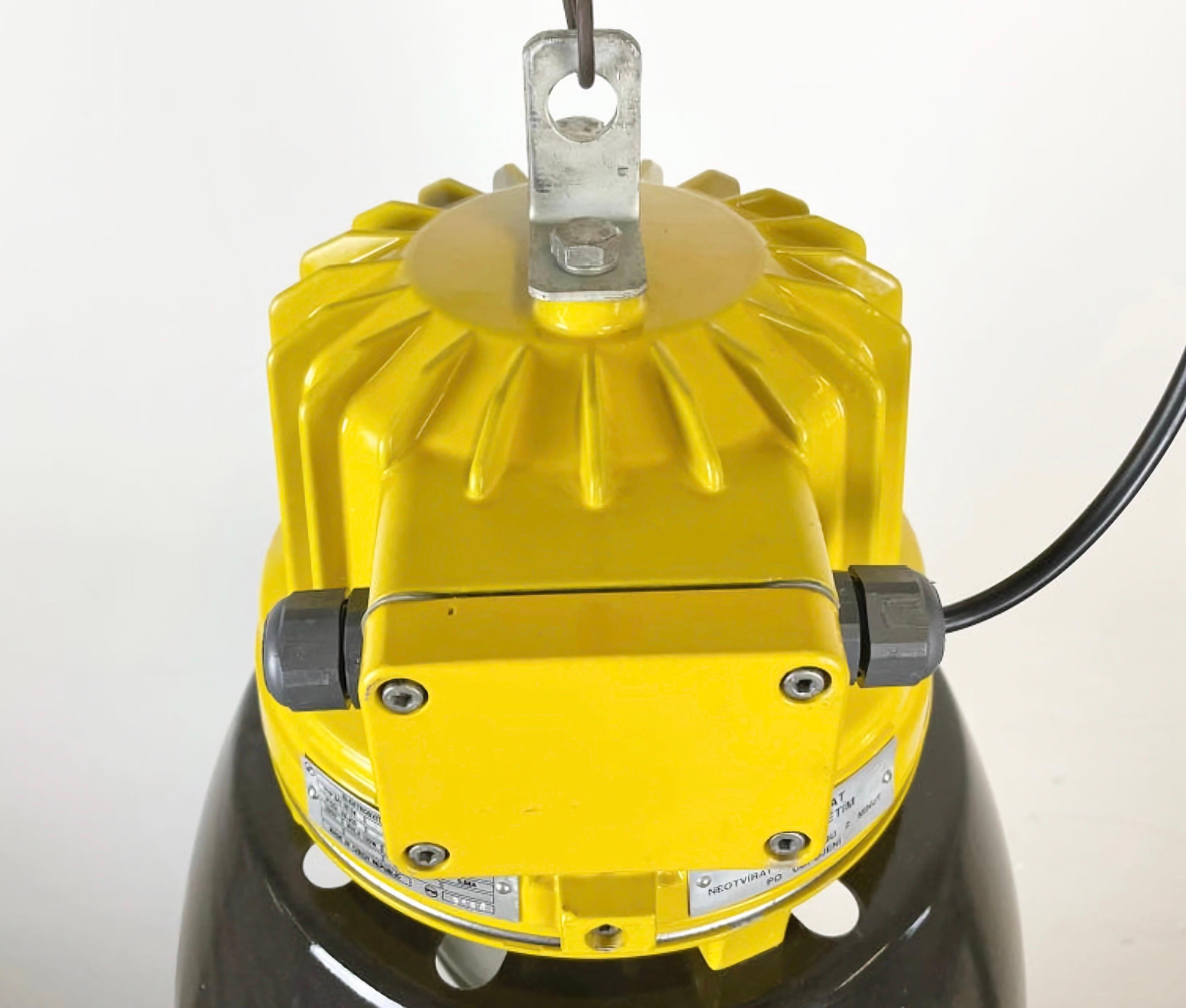 Yellow Industrial Explosion Proof Lamp with Black Enameled Shade, 1990s For Sale 1