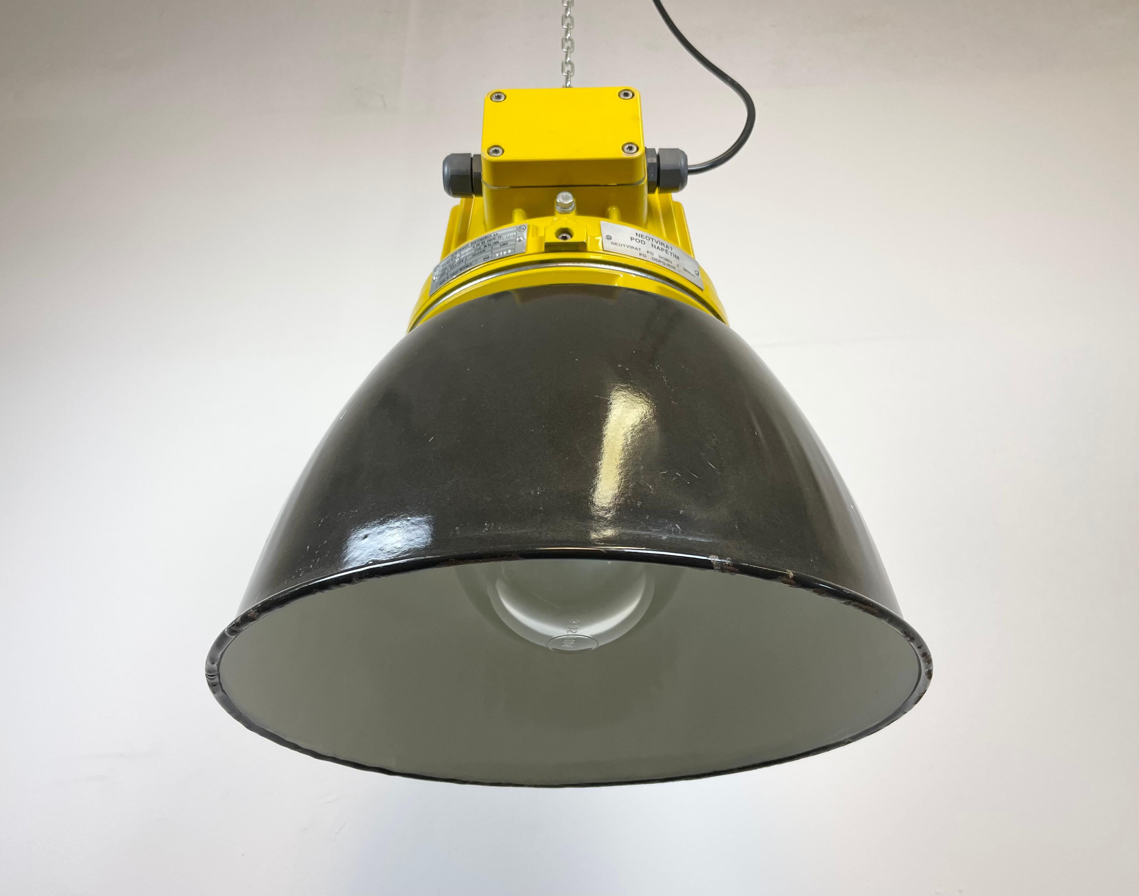 Yellow Industrial Explosion Proof Lamp with Black Enameled Shade, 1990s 2
