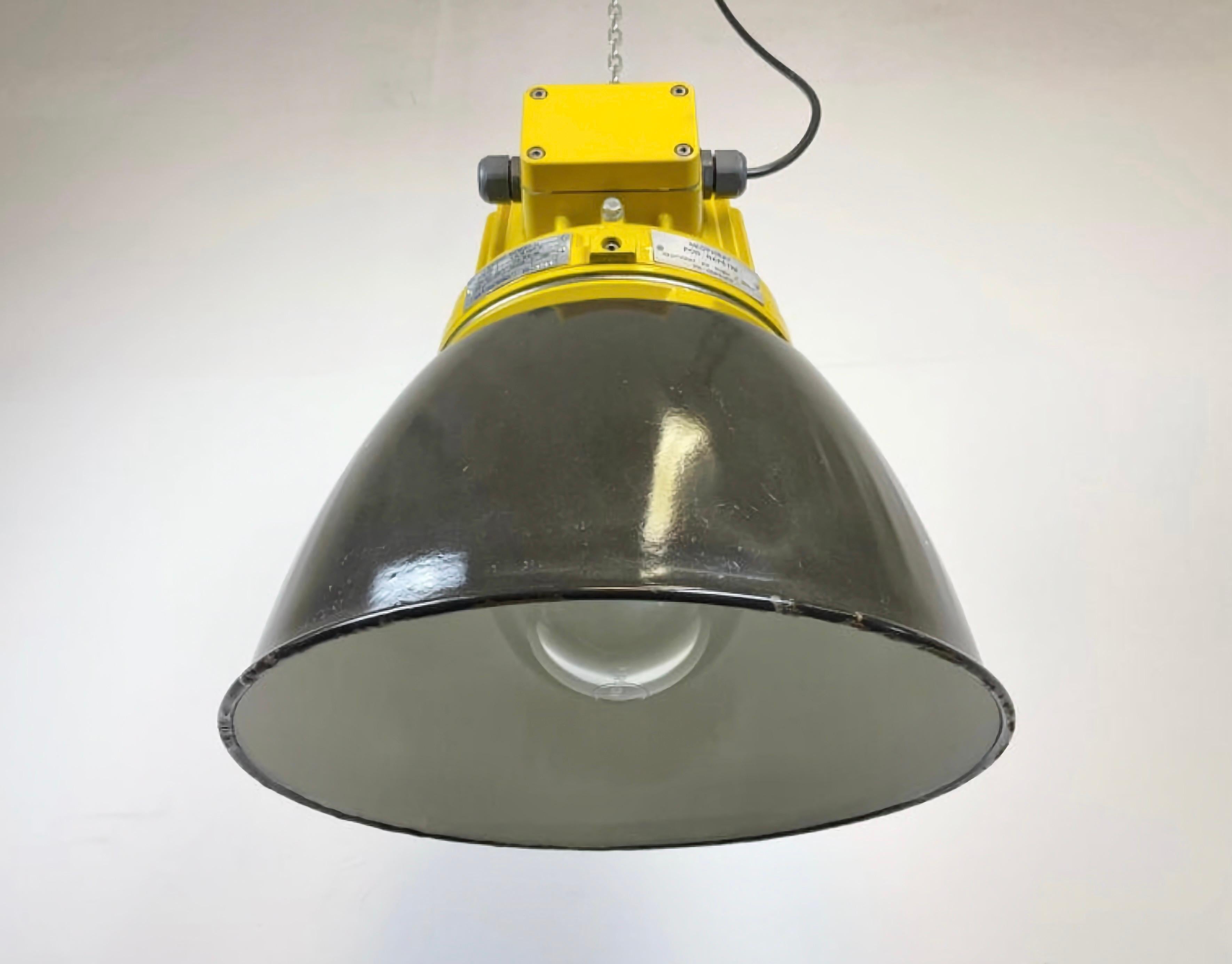 Yellow Industrial Explosion Proof Lamp with Black Enameled Shade, 1990s For Sale 2