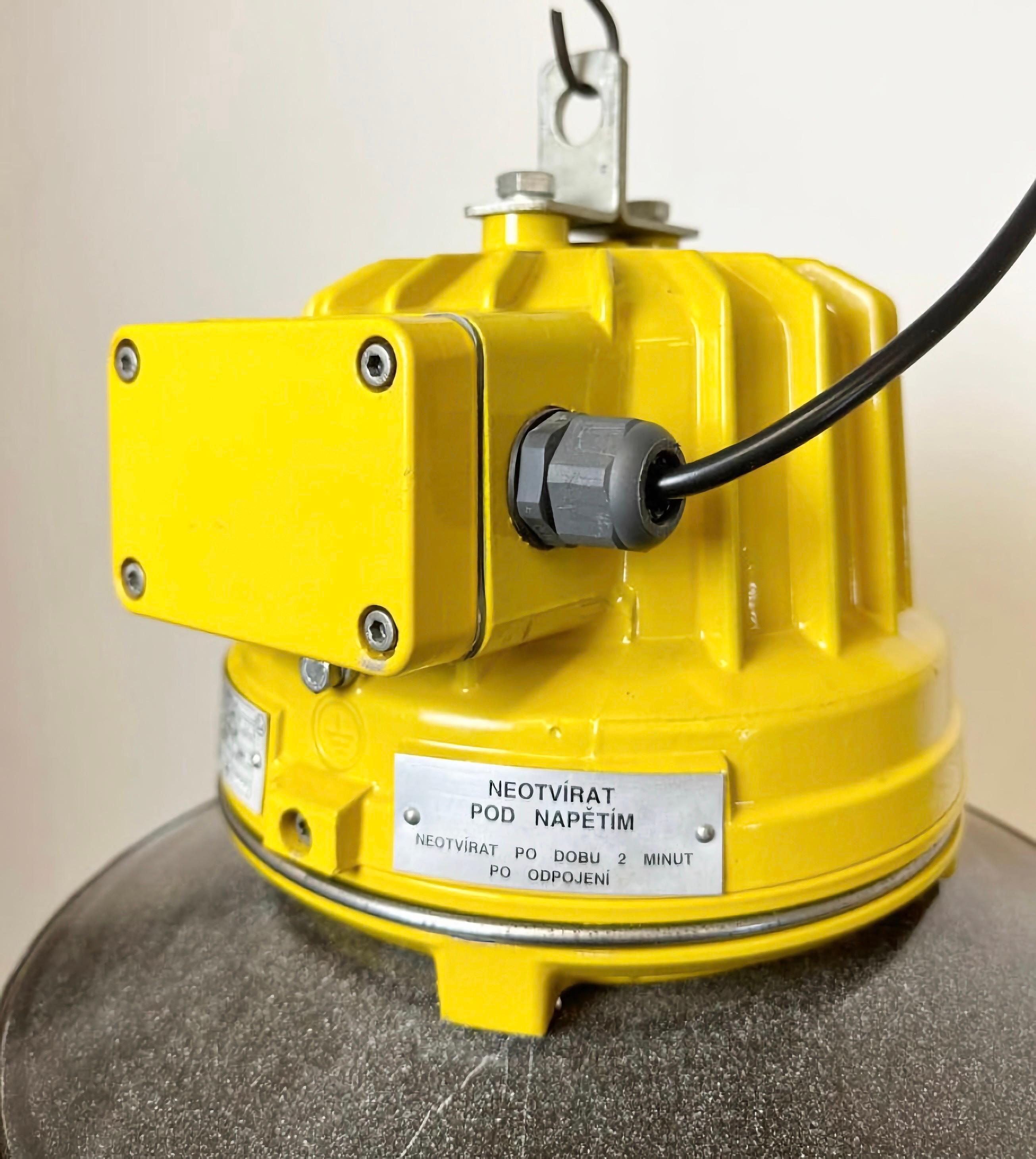 Yellow Industrial Explosion Proof Lamp with Grey Enameled Shade, 1990s For Sale 4