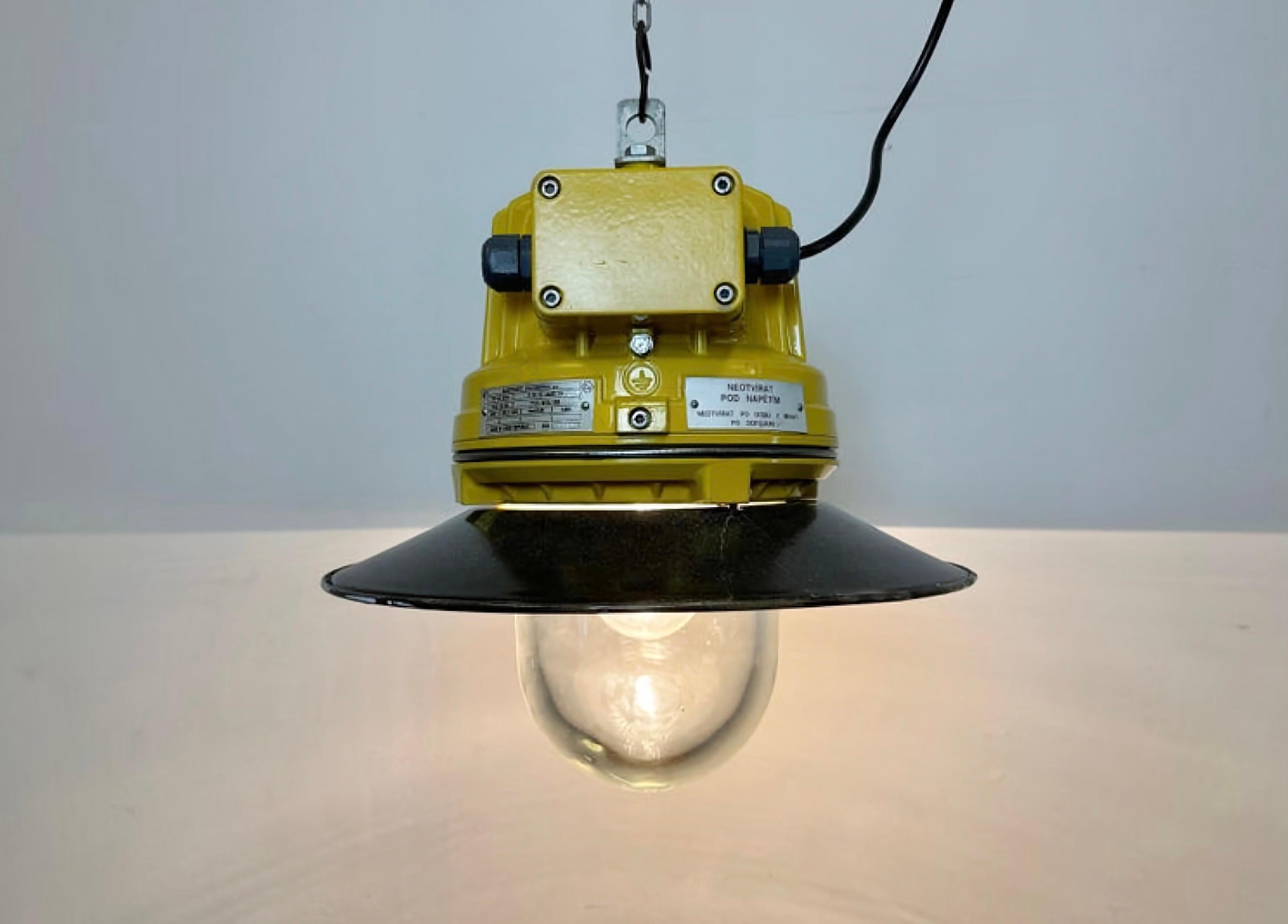 Yellow Industrial Explosion Proof Lamp with Grey Enameled Shade, 1990s For Sale 5