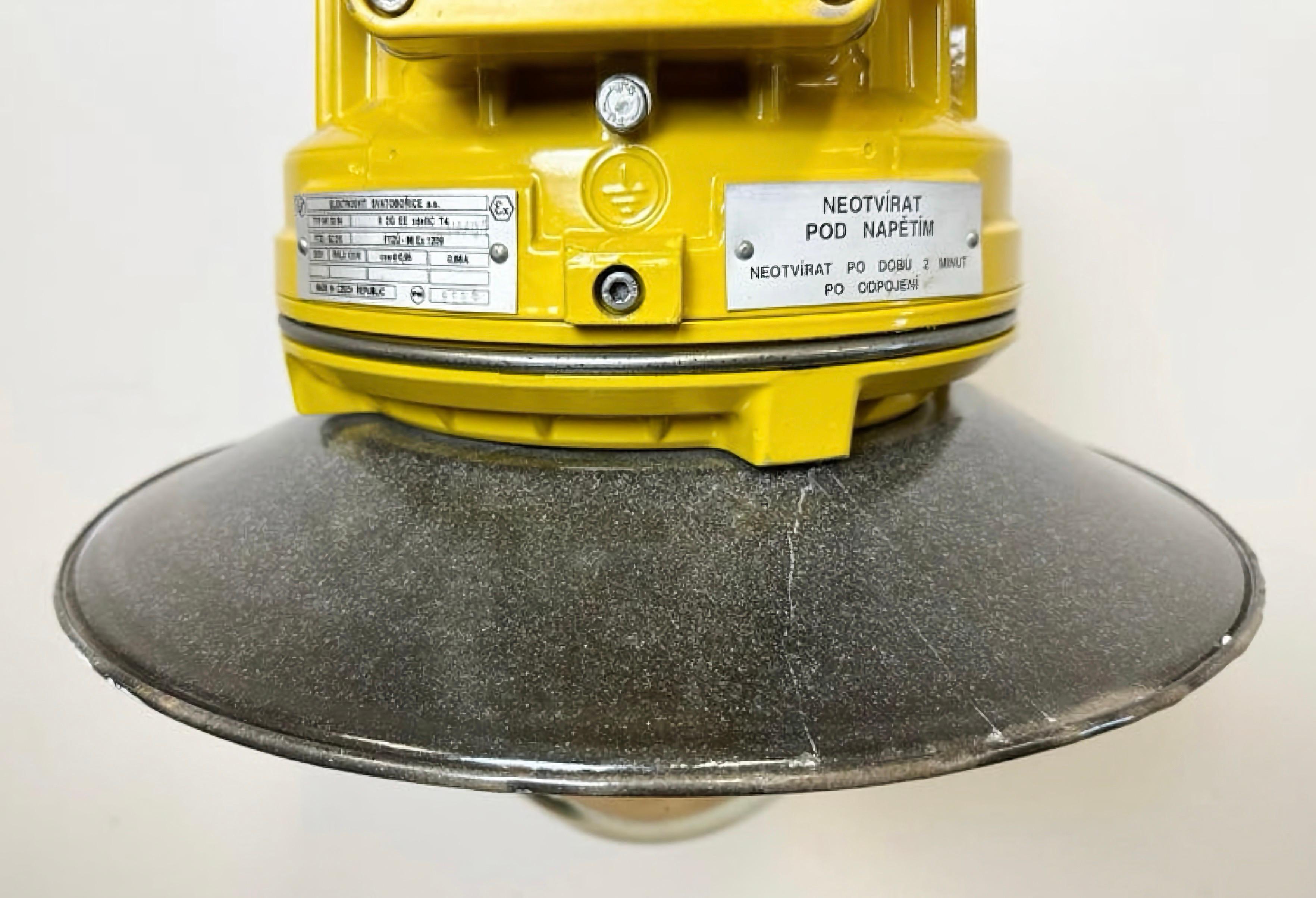 20th Century Yellow Industrial Explosion Proof Lamp with Grey Enameled Shade, 1990s For Sale