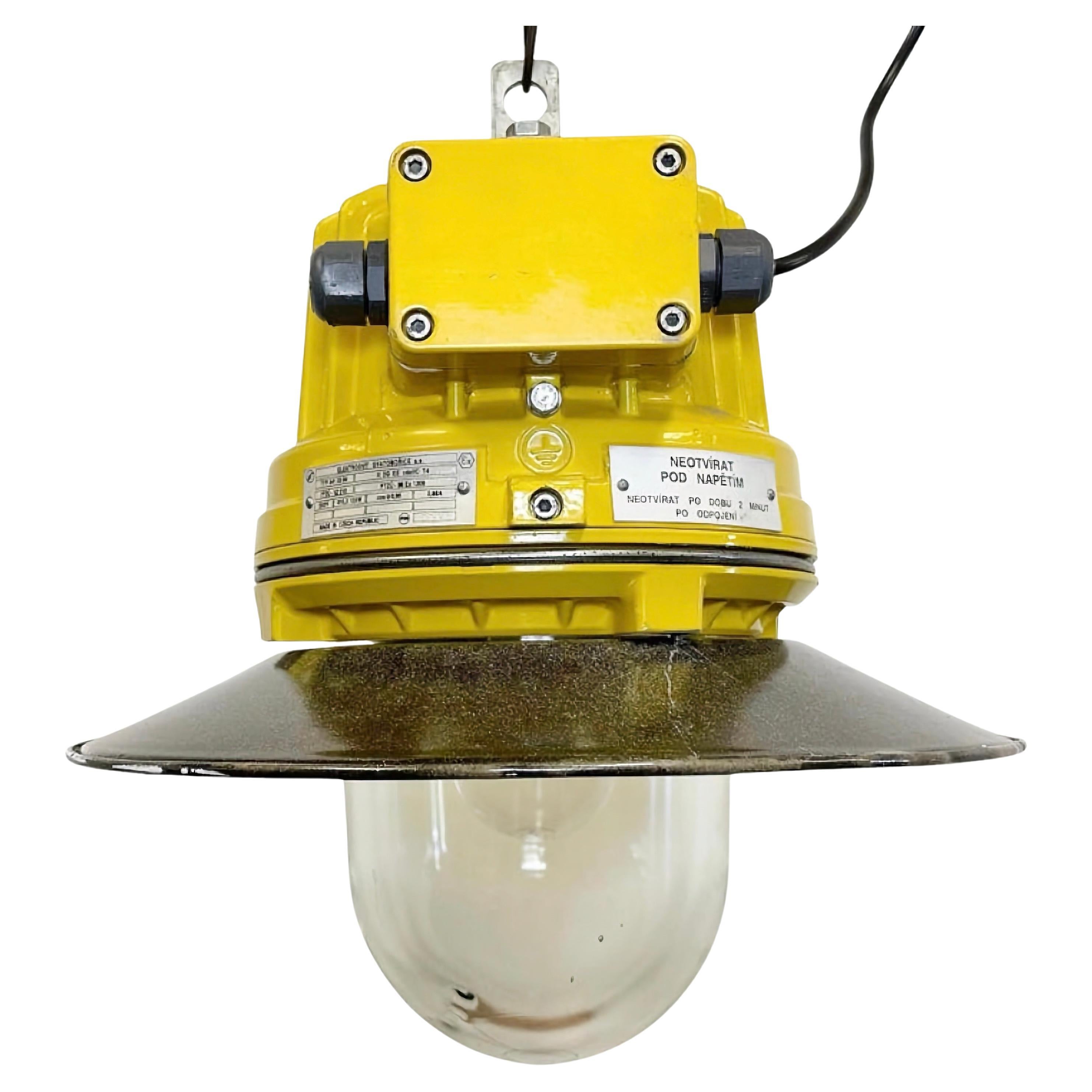 Yellow Industrial Explosion Proof Lamp with Grey Enameled Shade, 1990s For Sale
