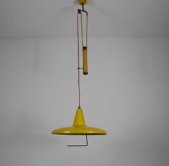 Yellow Italian Counterweight Pendant Lamp, 1950s