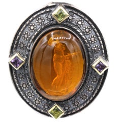 Yellow Italian Murano Glass Pendant Glass Cameo of Venus and Cupid Godess