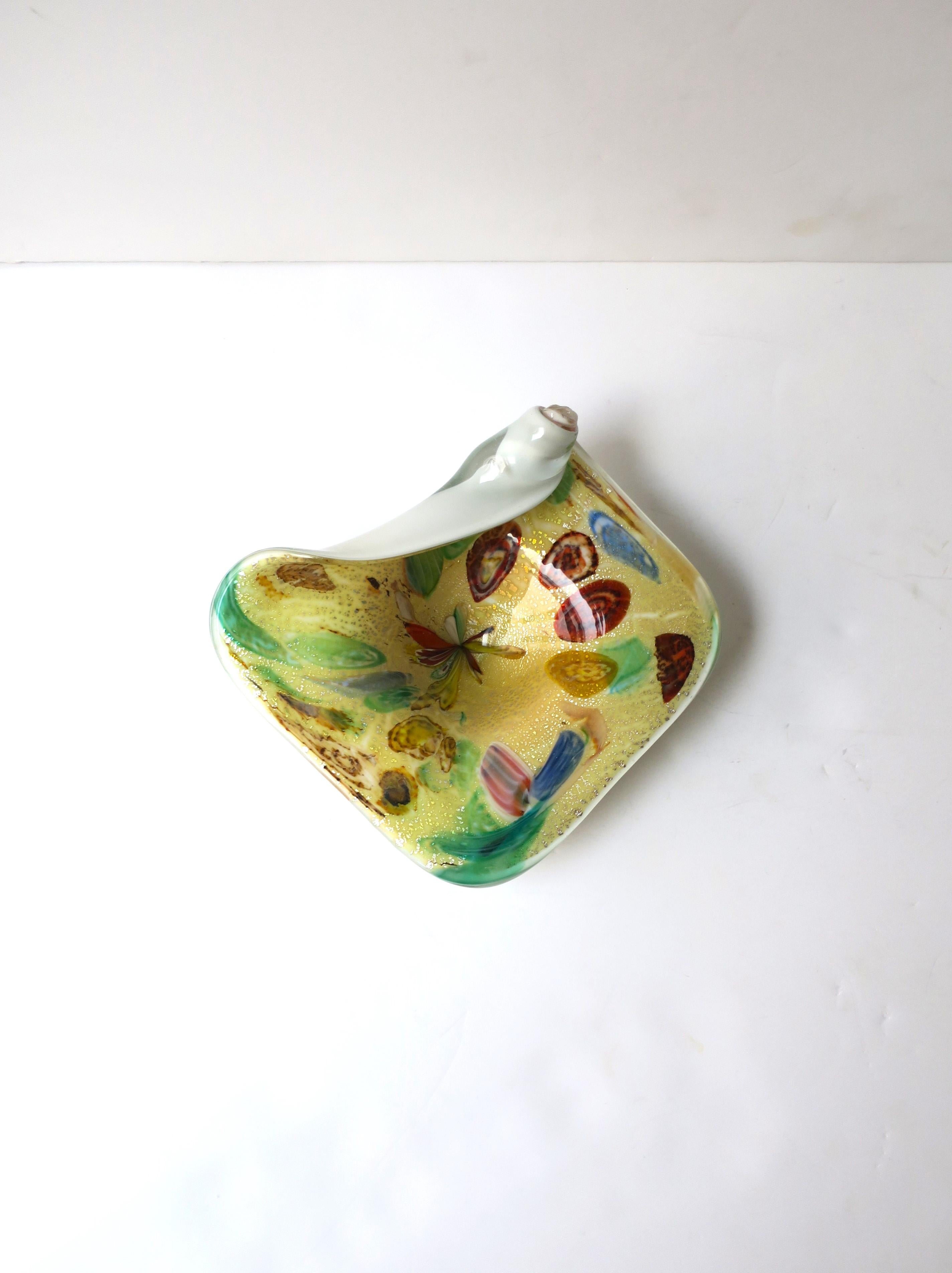 Hand-Crafted Yellow Italian Murano Millefiori Art Glass Bowl  For Sale