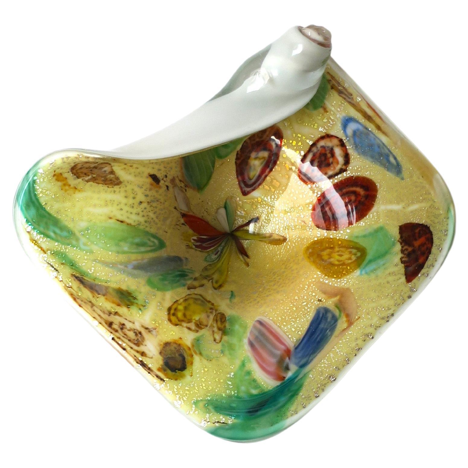 Yellow Italian Murano Millefiori Art Glass Bowl  For Sale