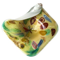Vintage Yellow Italian Murano Millefiori Art Glass Bowl 