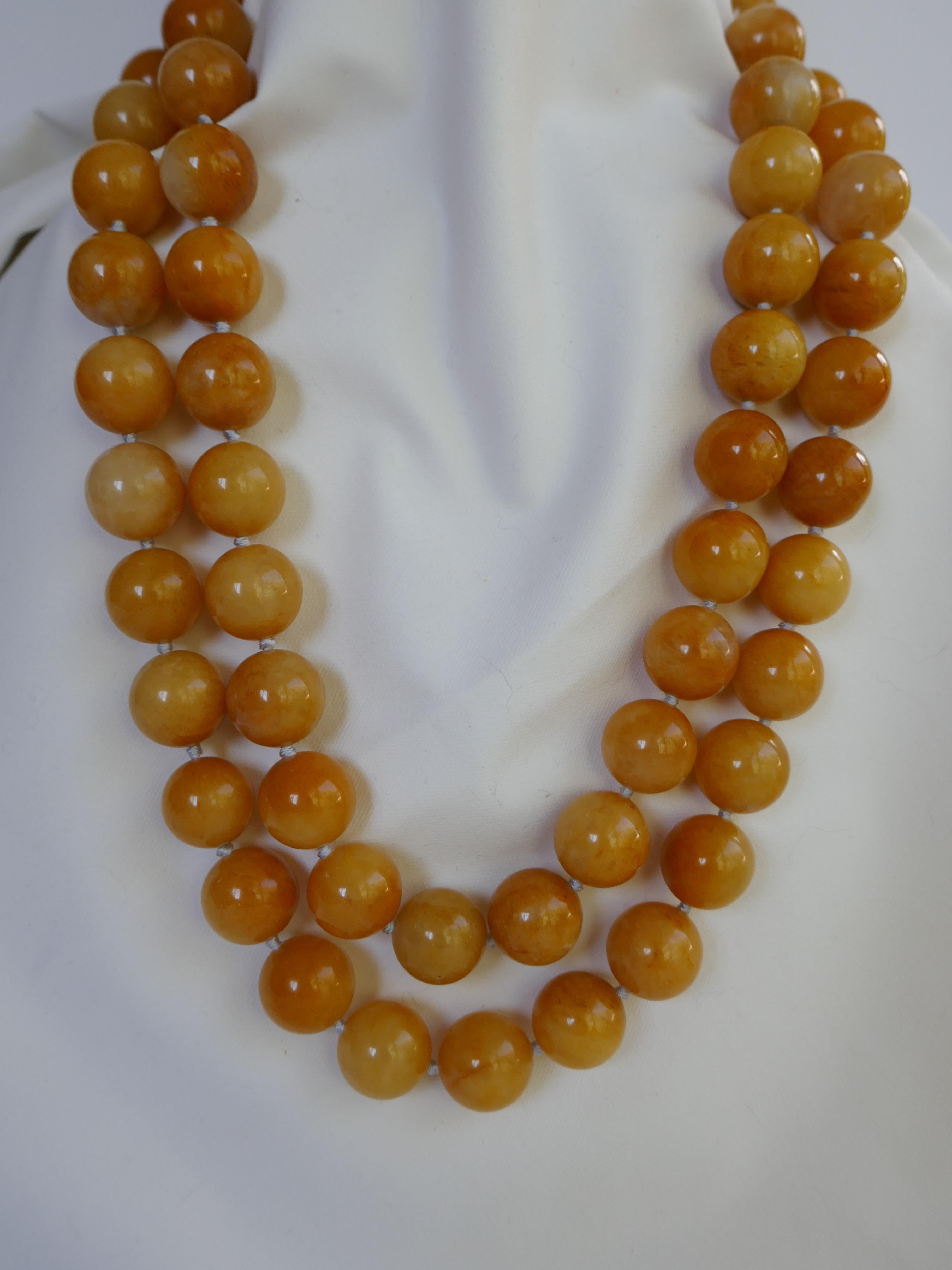 Contemporary Yellow Jade Double Strand 925 Sterling Silver Gemstone Necklace
