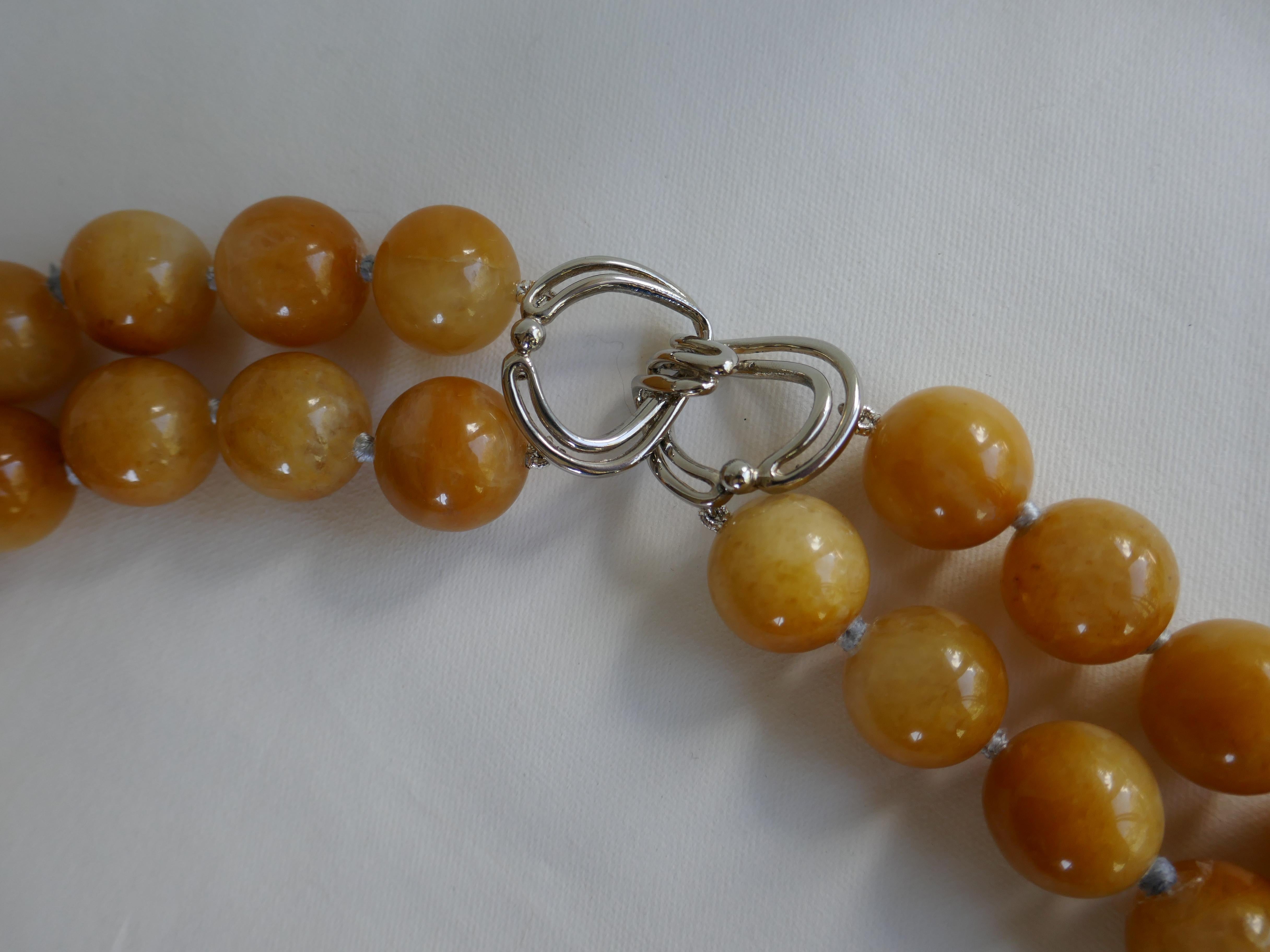 Yellow Jade Double Strand 925 Sterling Silver Gemstone Necklace In New Condition In Coral Gables, FL