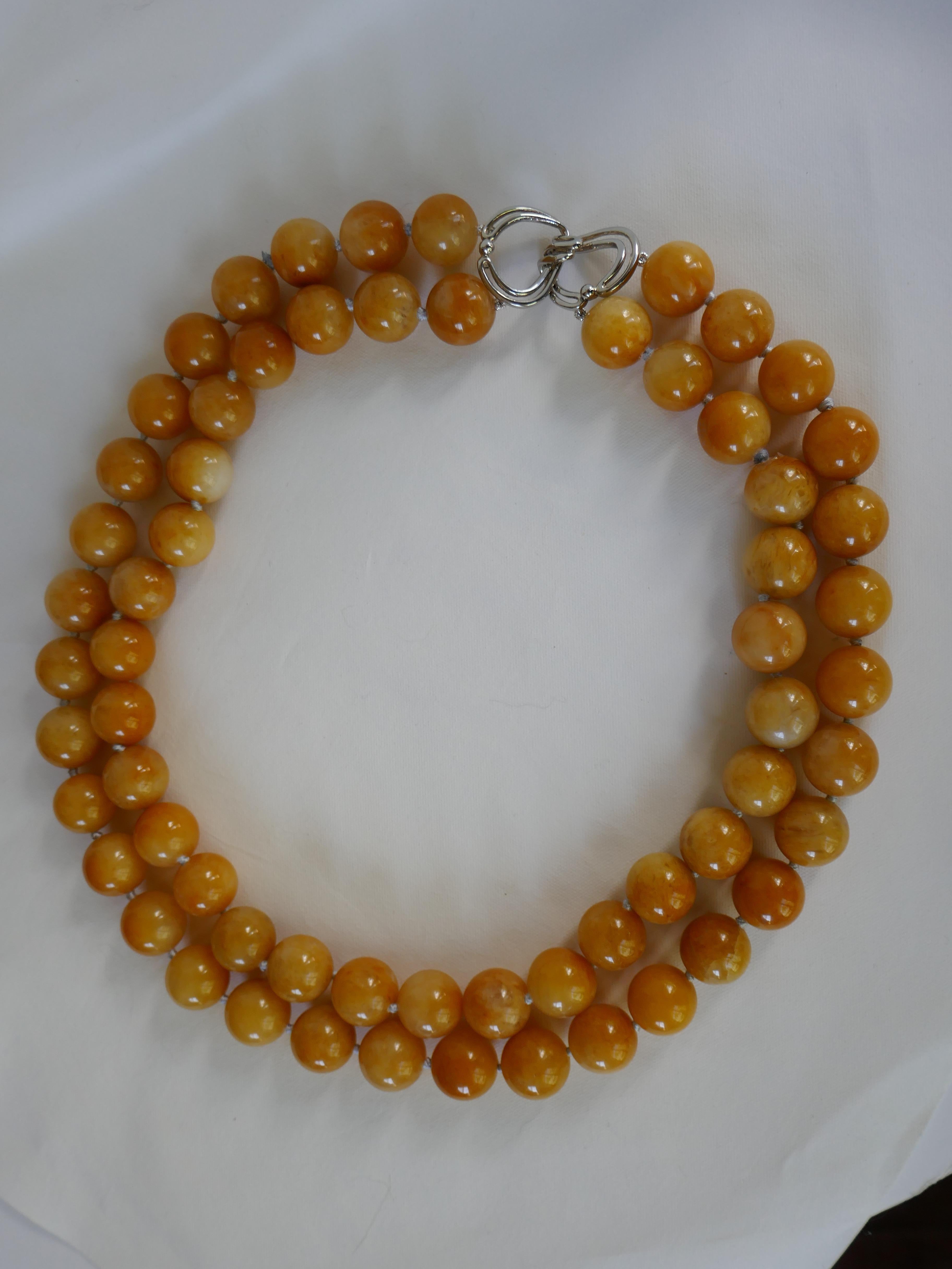 Women's Yellow Jade Double Strand 925 Sterling Silver Gemstone Necklace