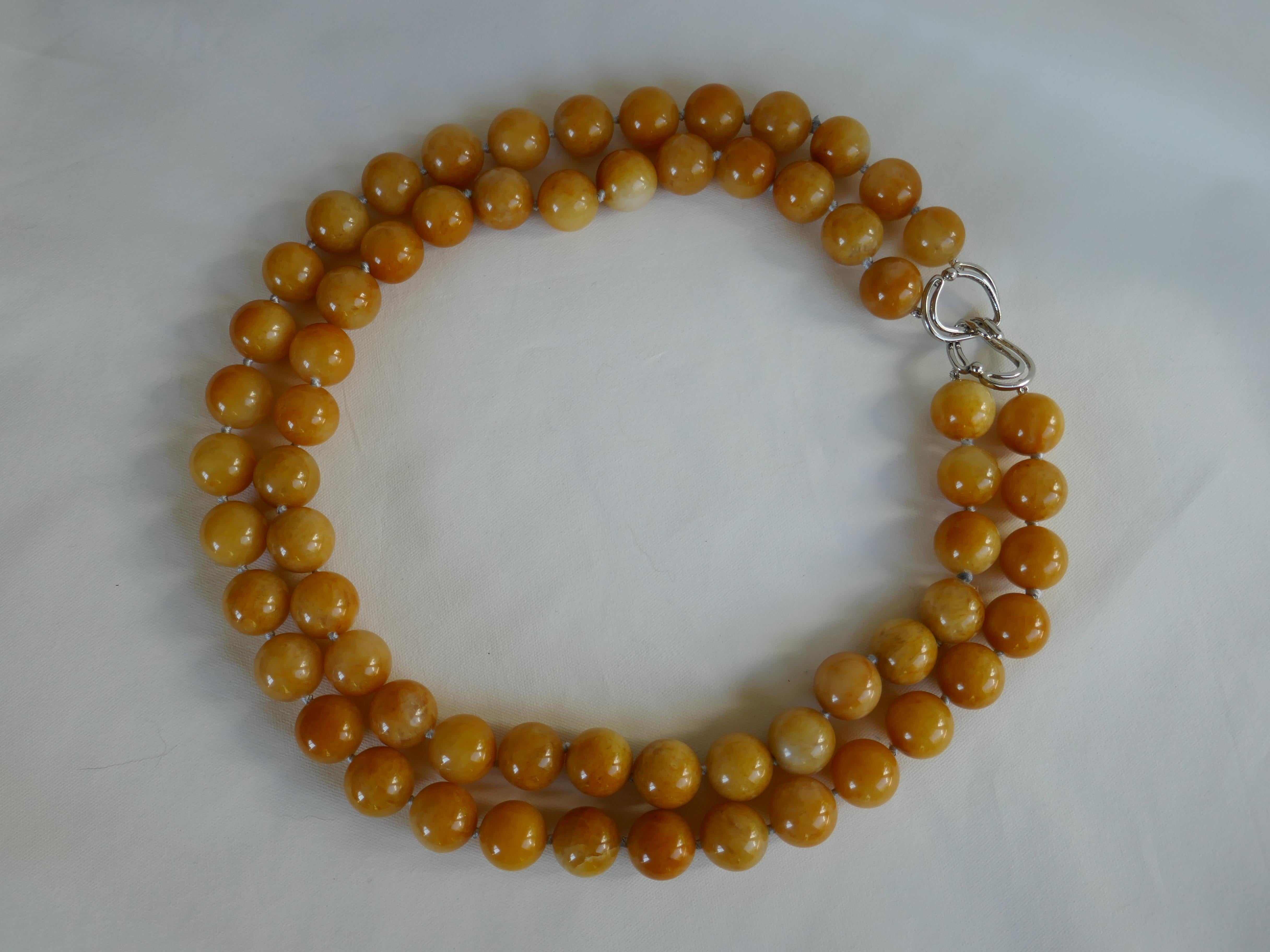 Yellow Jade Double Strand 925 Sterling Silver Gemstone Necklace 1
