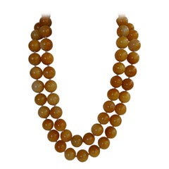 Yellow Jade Double Strand 925 Sterling Silver Gemstone Necklace