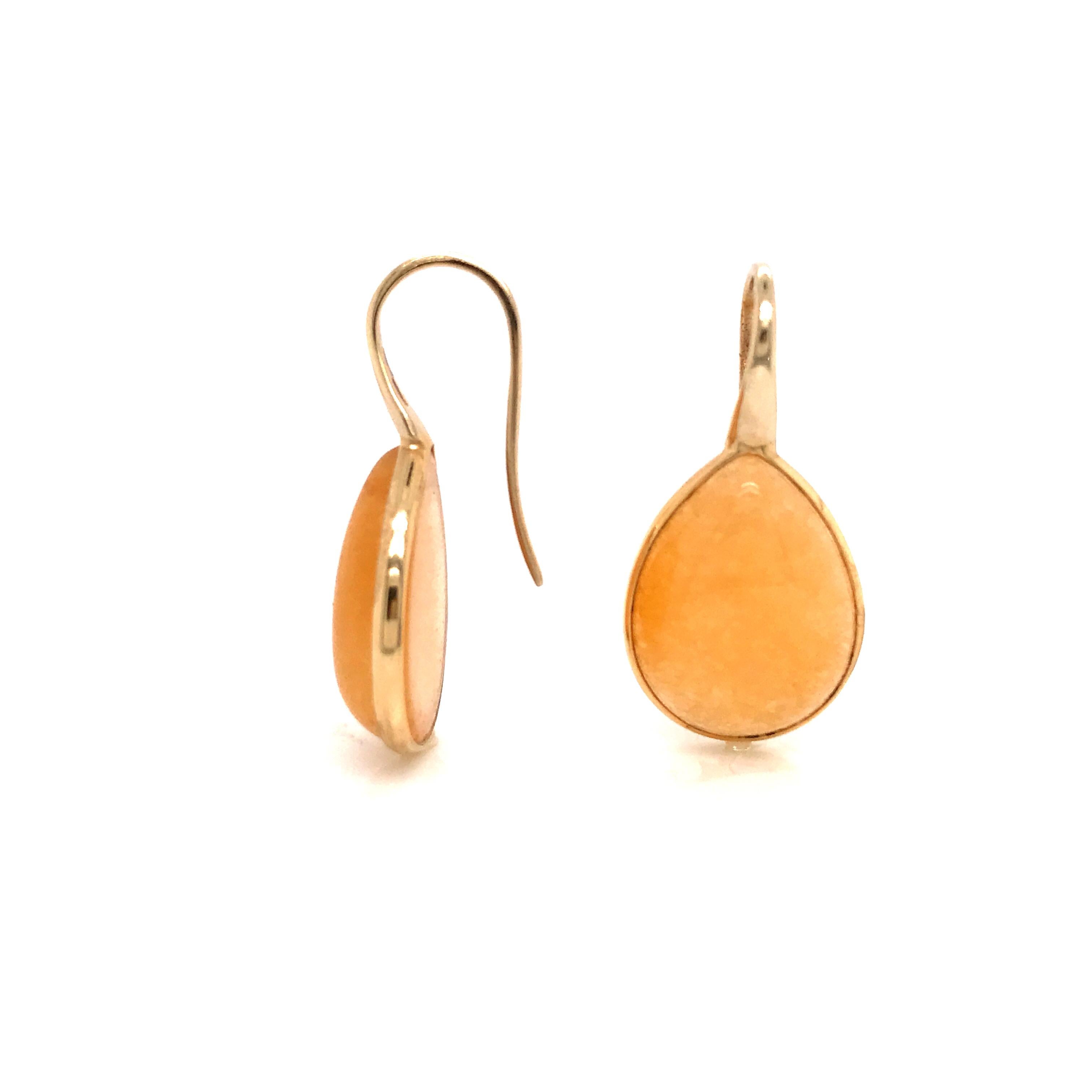 Contemporary Yellow Jade on Pink Gold 18 Karat Drop Earrings For Sale