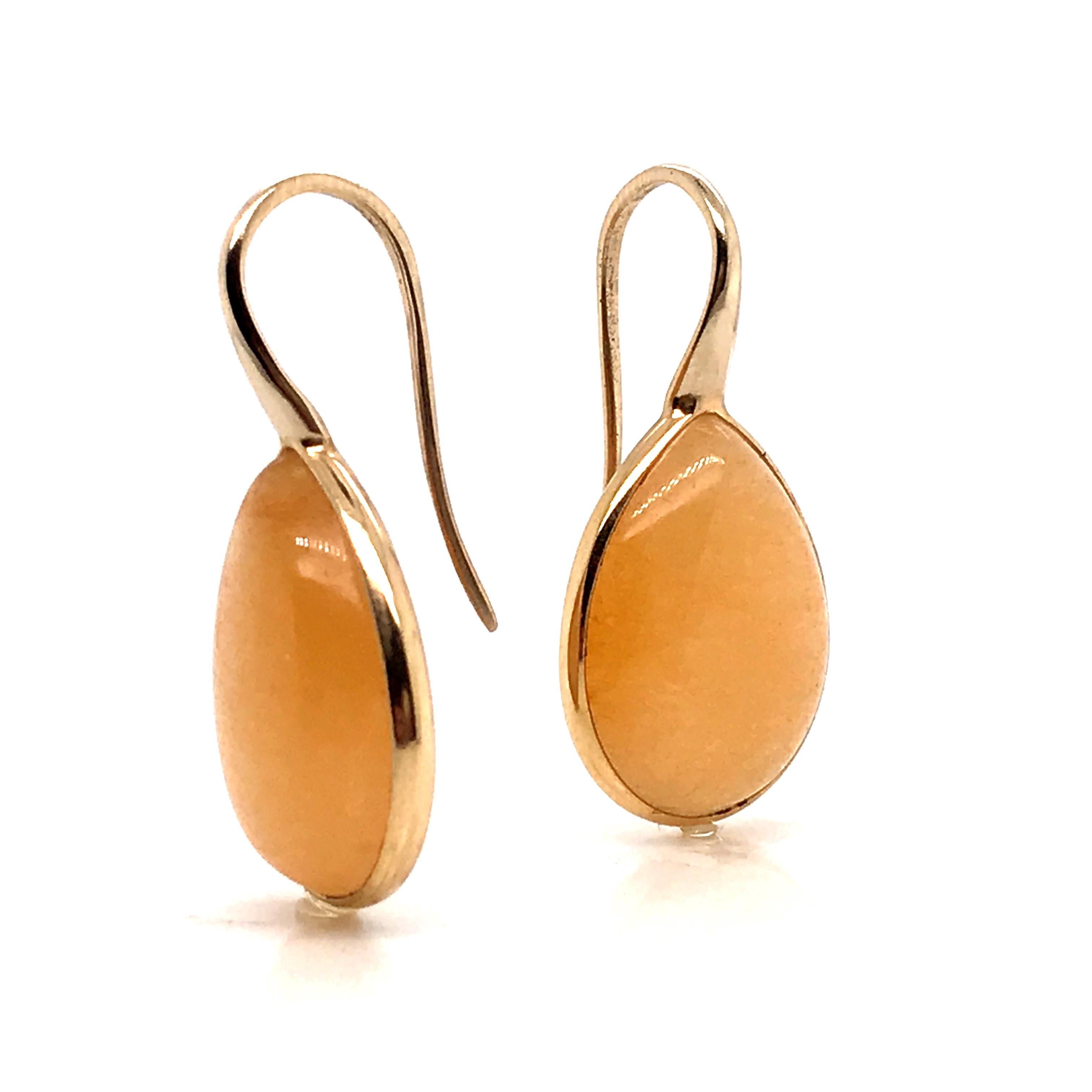 Yellow Jade on Pink Gold 18 Karat Drop Earrings In New Condition For Sale In Vannes, FR