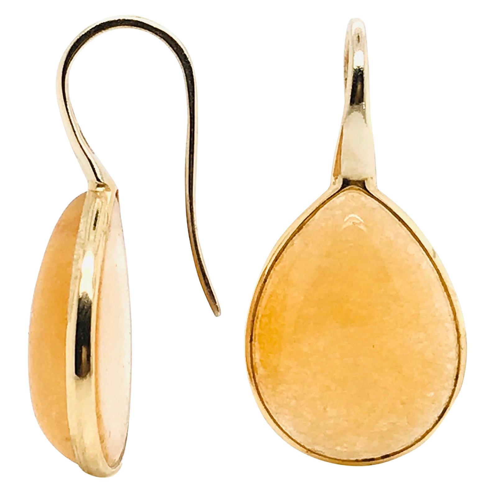 Yellow Jade on Pink Gold 18 Karat Drop Earrings