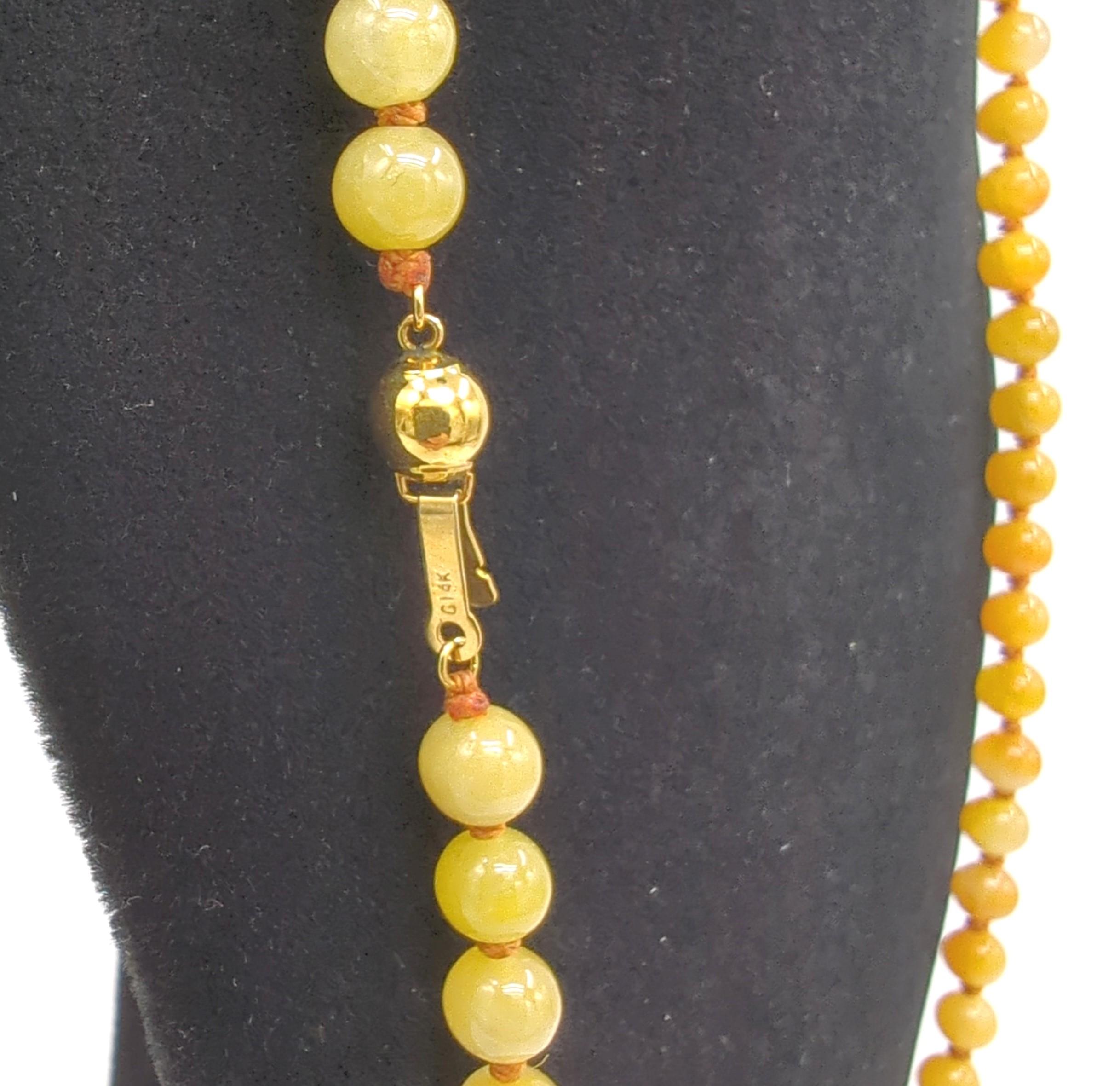 Women's Yellow Honey Jadeite Beaded Necklace 24.5